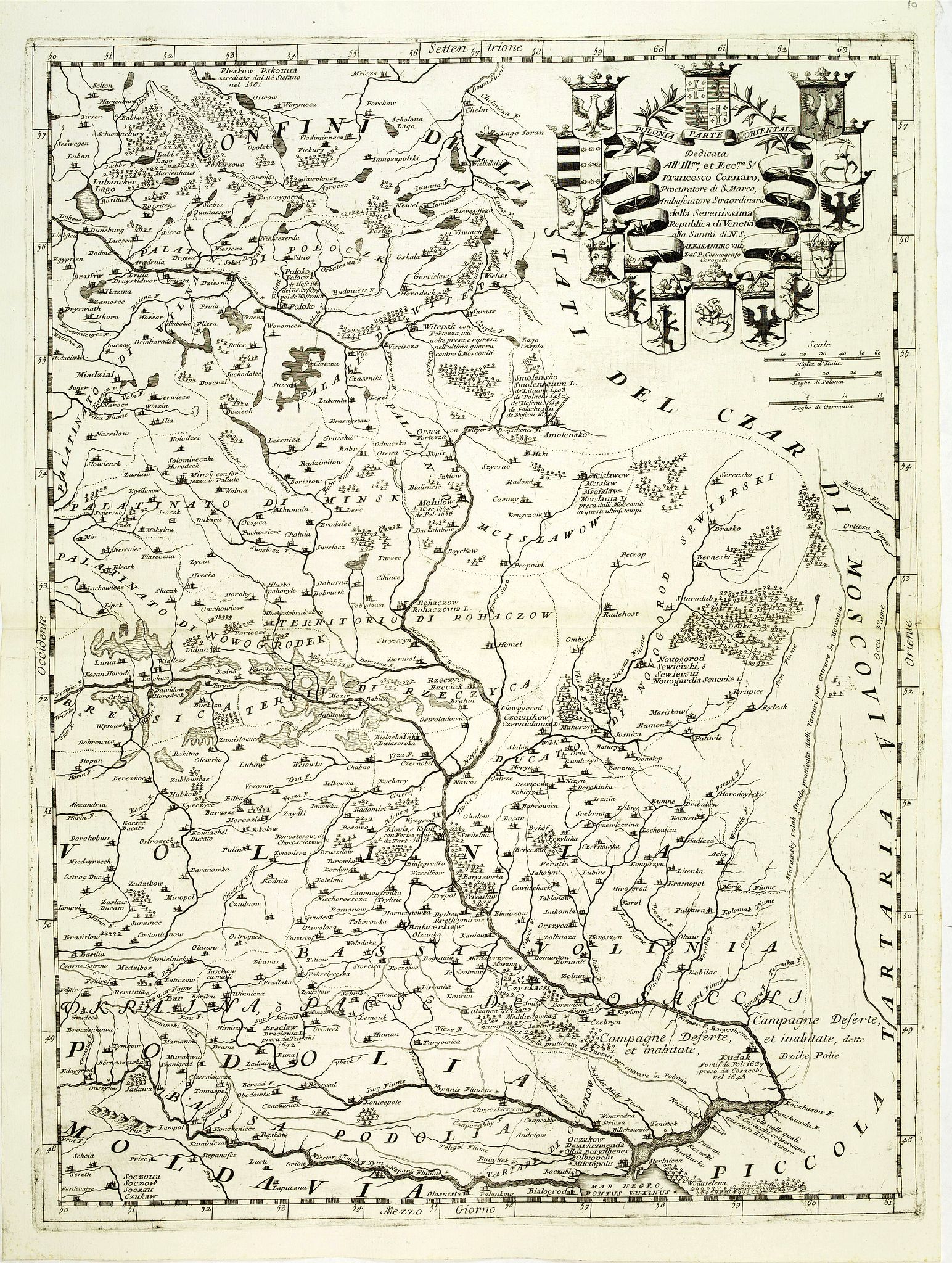 CORONELLI, V.M.,  Polonia parte Orientale., antique map, old maps