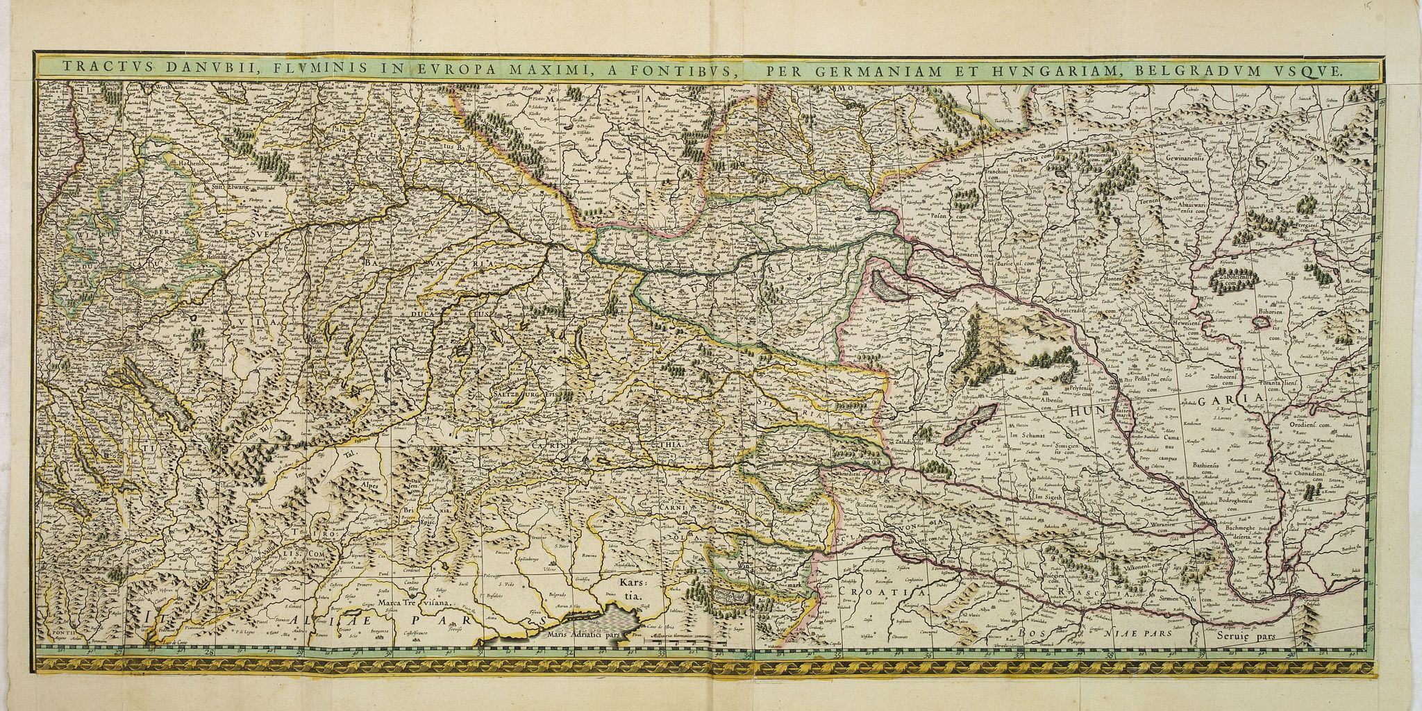 Old map by BLAEU - Tractus Danubii, Fluminis in Europa Maximi, A Fontibus, Per Germaniam. . .