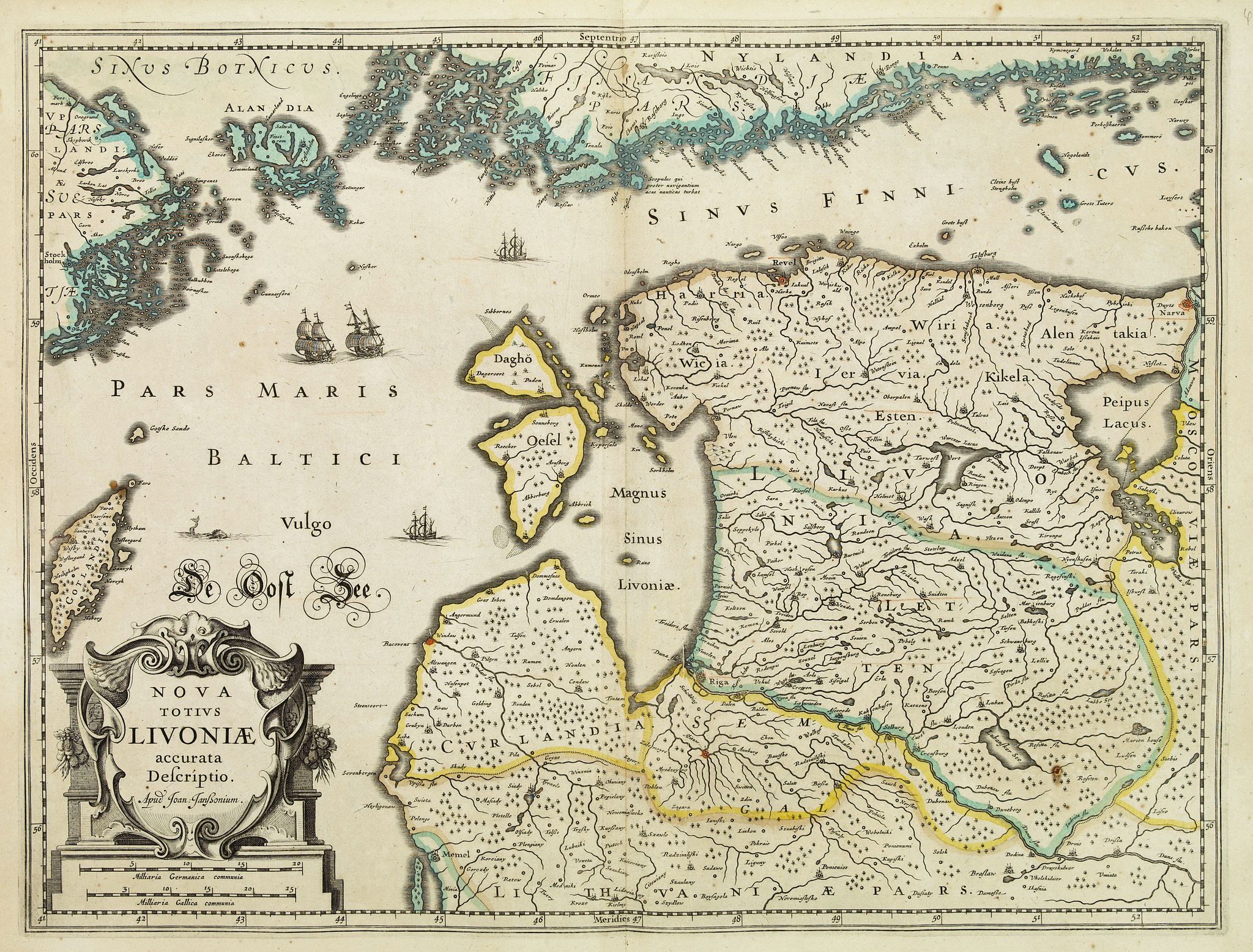 JANSSONIUS, J., Nova Totius Livoniae accurata Descriptio., antique map, old maps