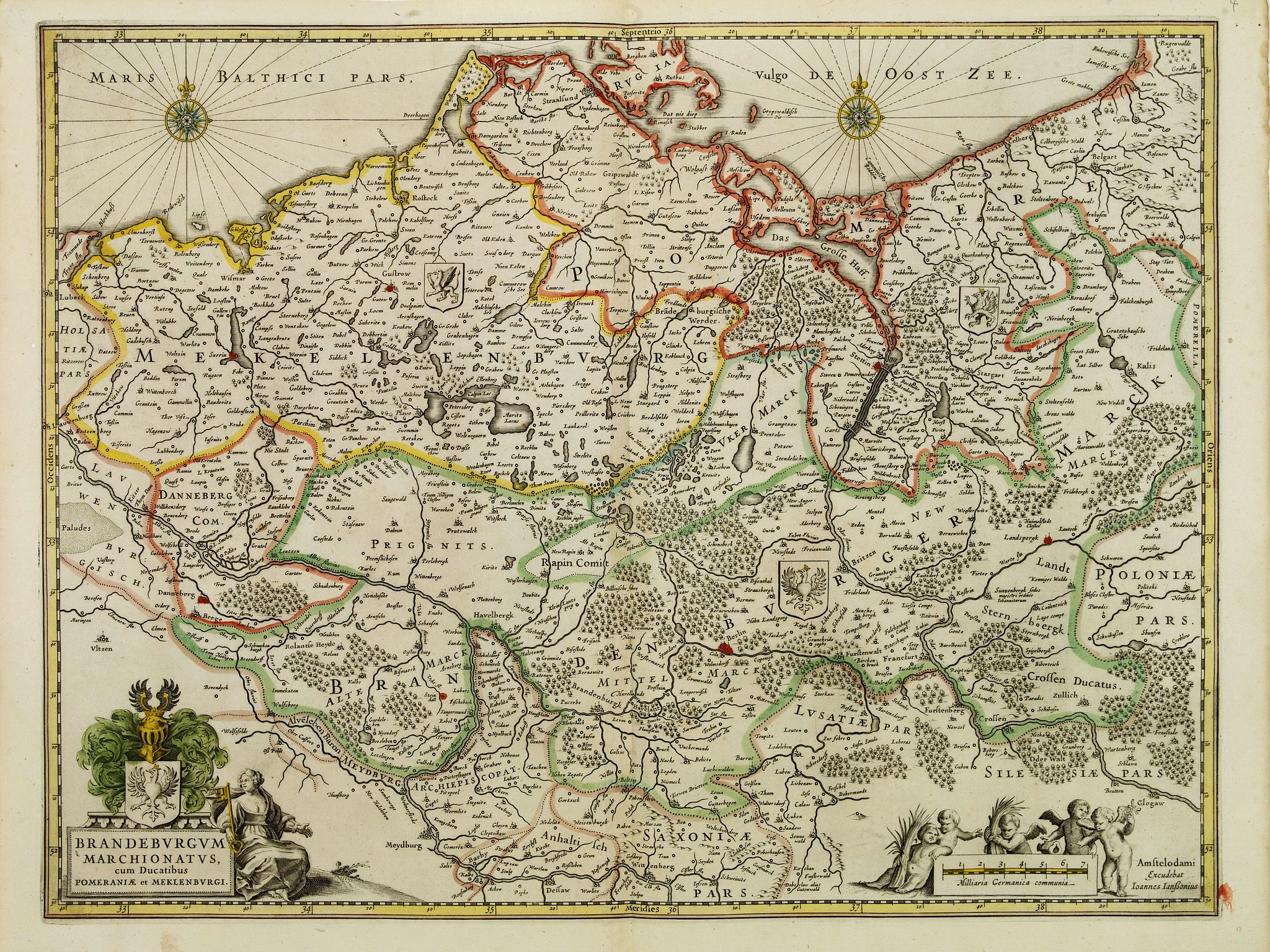 JANSSONIUS, J., Brandeburgum Marchionatus cum Ducatibus Pomeraniæ et Mekelenburgi., antique map, old maps