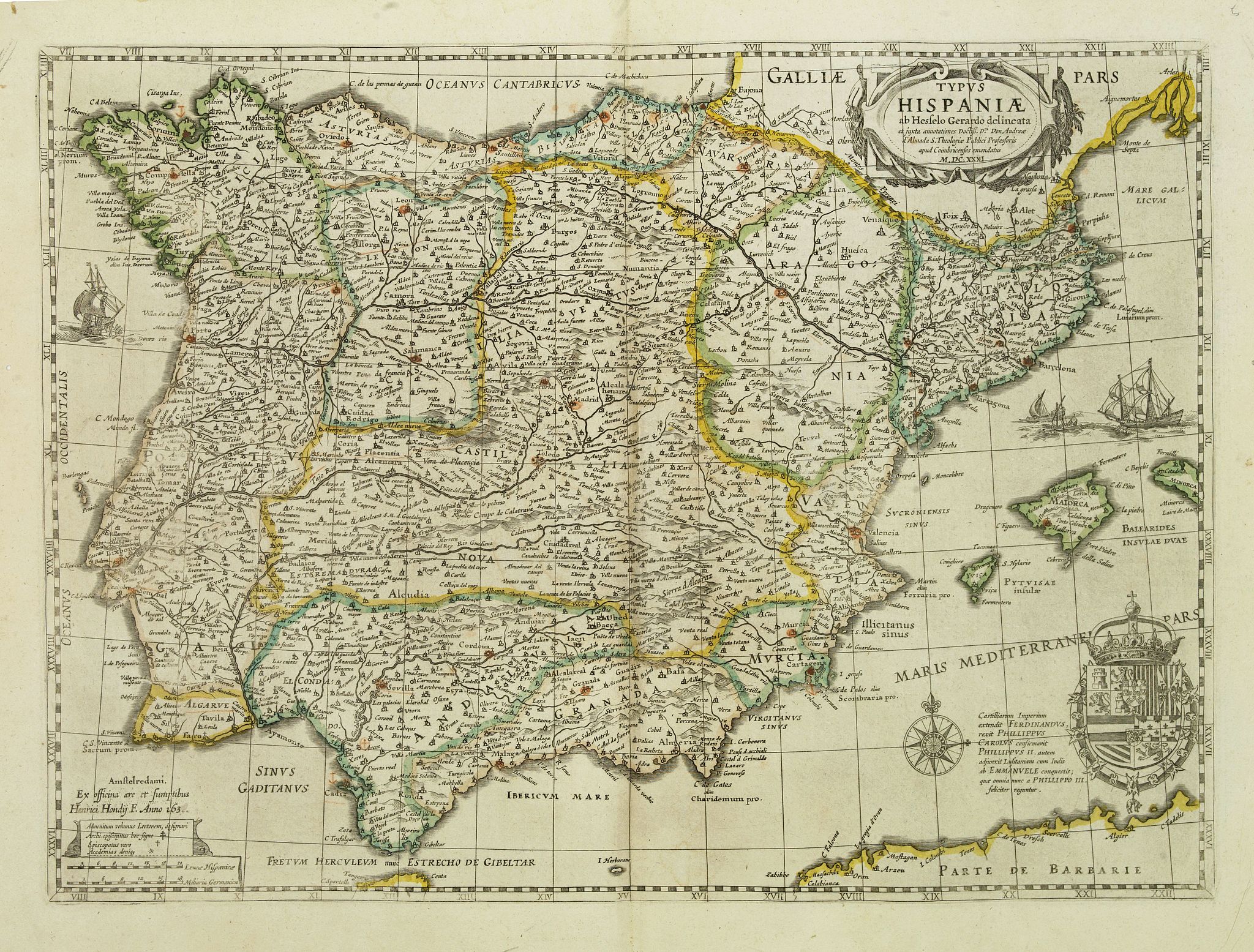 JANSSONIUS, J., Typus Hispaniae ab Hesselo Gerardo delineata. . ., antique map, old maps