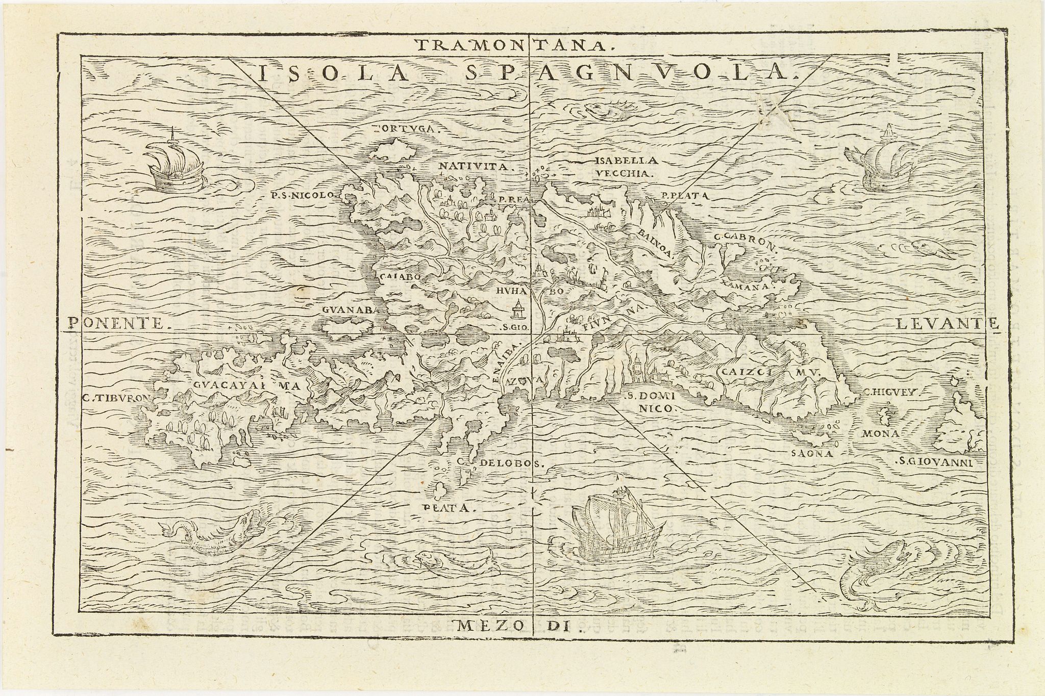 RAMUSIO, G.B., Isola Spagnuola., antique map, old maps