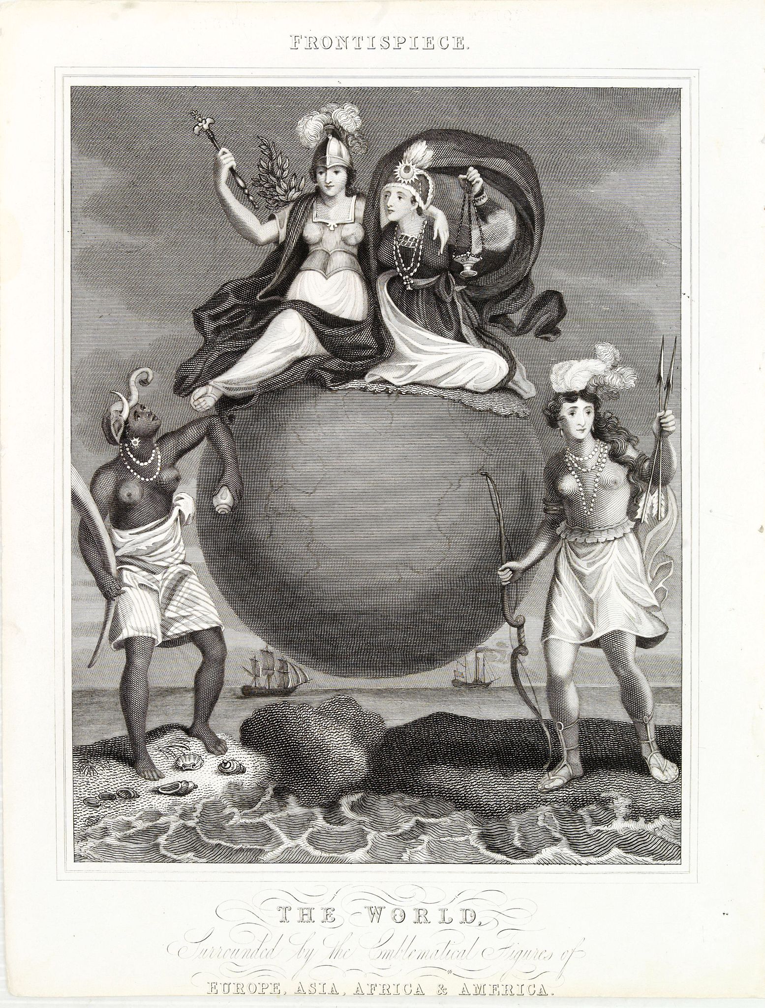KELLY, Th., The World, Surrounded with Emblematical Figures of Europe, Asia, Africa, & America., antique map, old maps