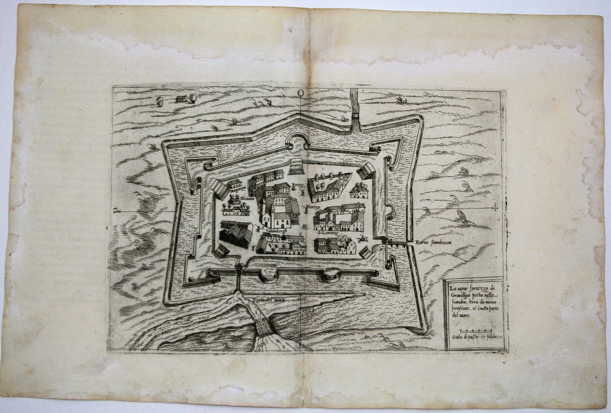 FORLANI, P. / BALLINO, G., Gravelinga., antique map, old maps