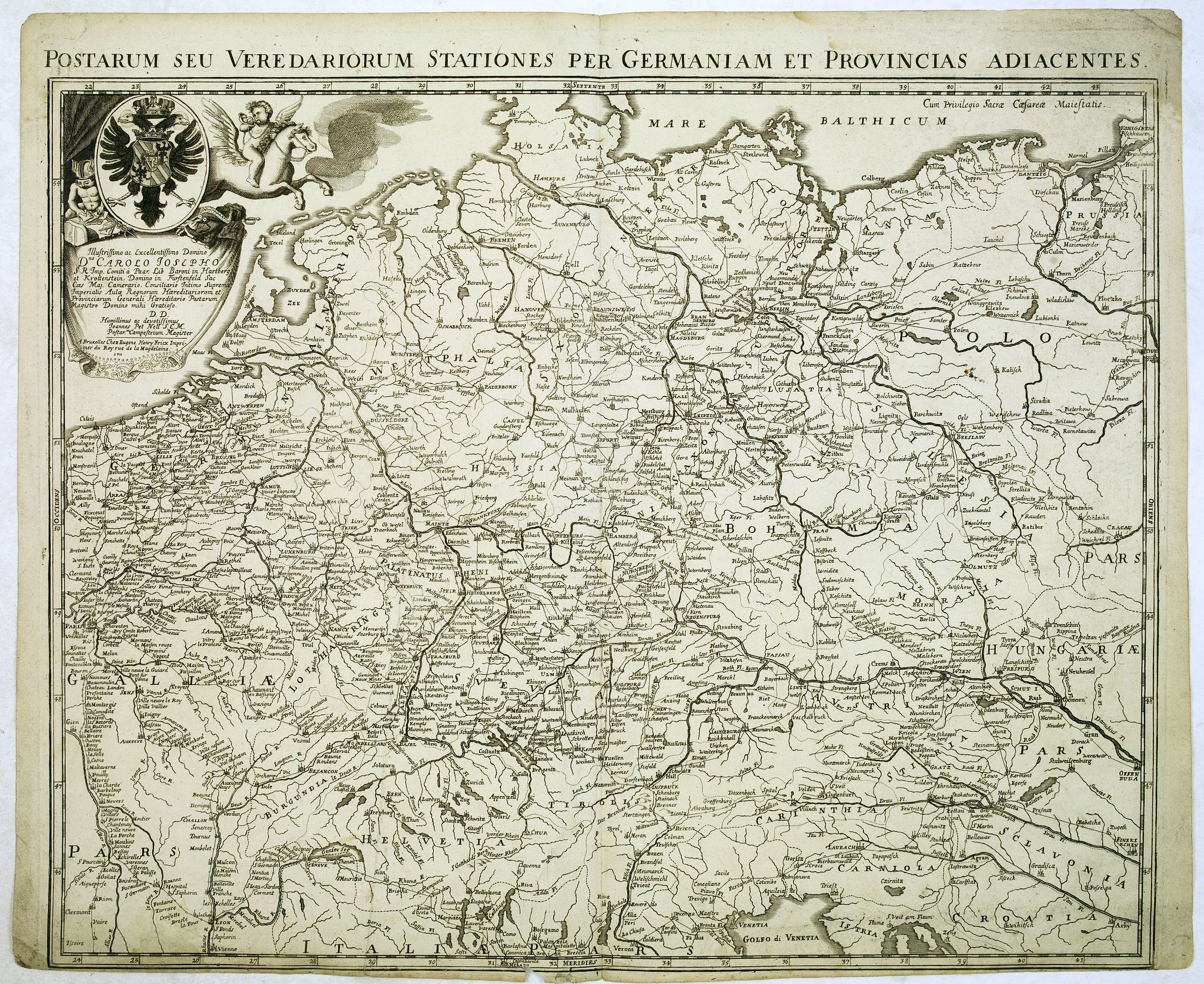 FRICX, E.H.,  Postarum seu veredariorum stationes per Germaniam et provincias adiacentes, antique map, old maps