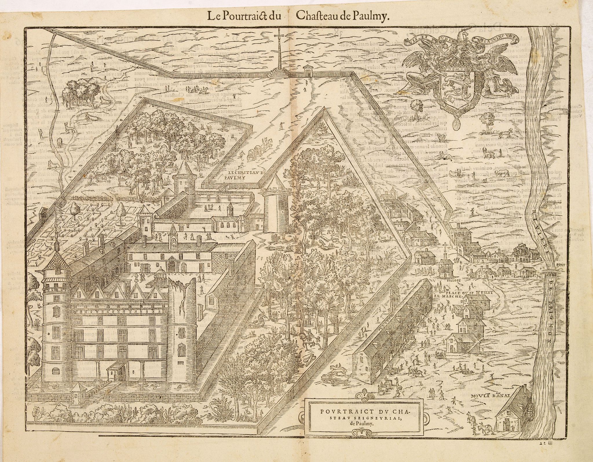 DE BELLEFOREST, F., Le portaict du chasteau de Paulmy., antique map, old maps