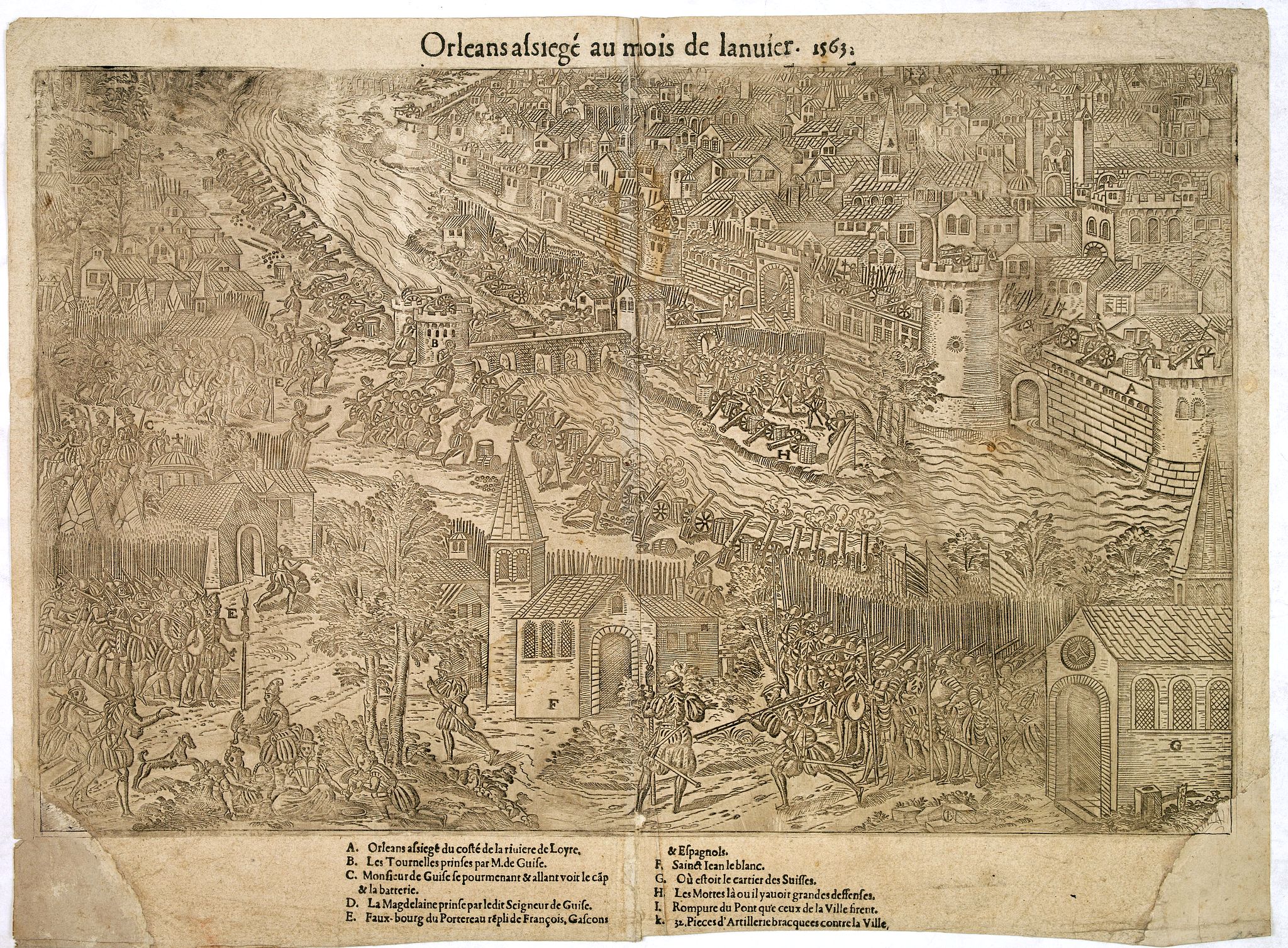 PERRISSIN, J.J., Orleans assiegé au mois de Janvier. 1563., antique map, old maps