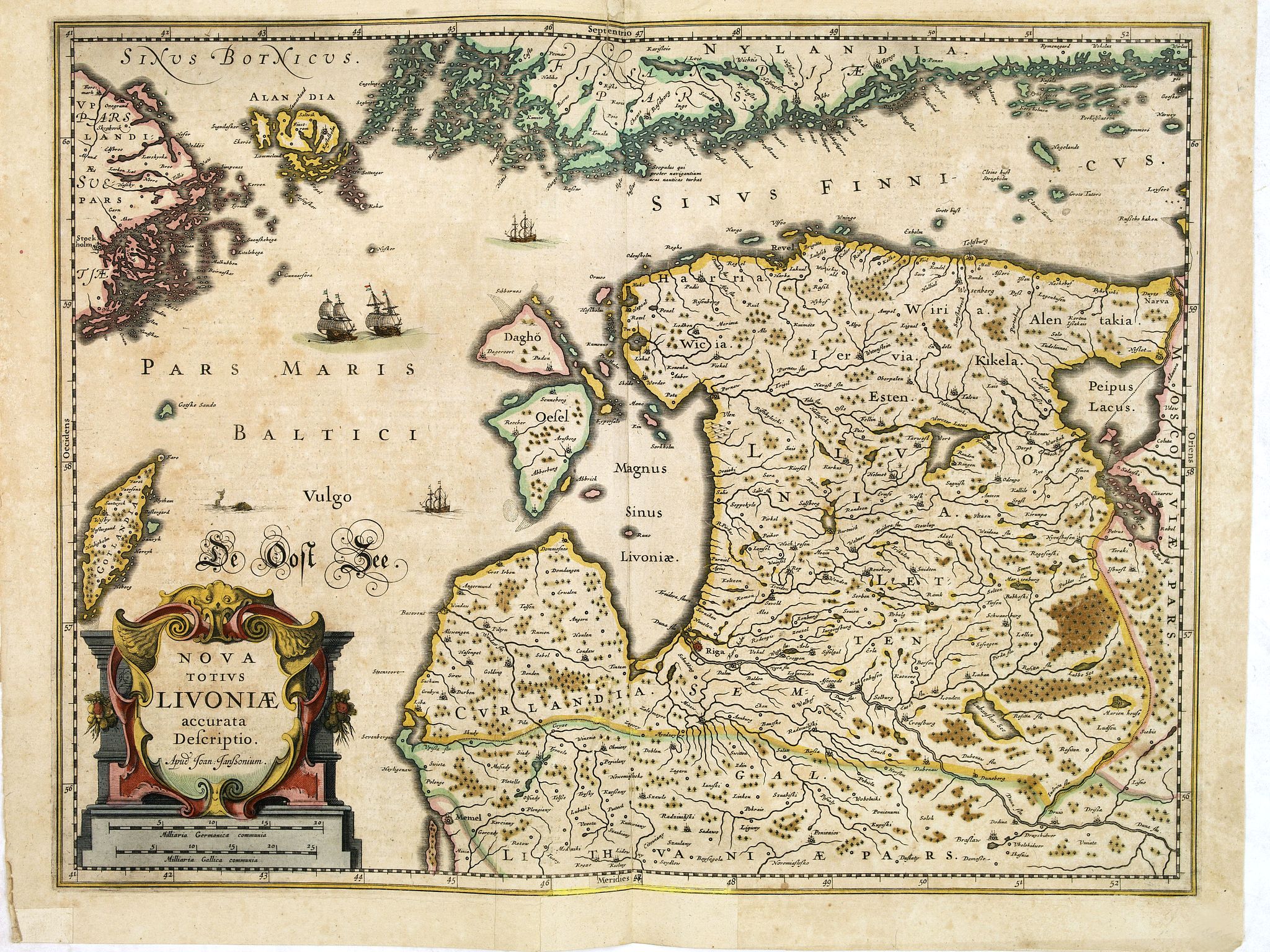 JANSSONIUS, J., Nova Totius Livoniae accurata Descriptio., antique map, old maps
