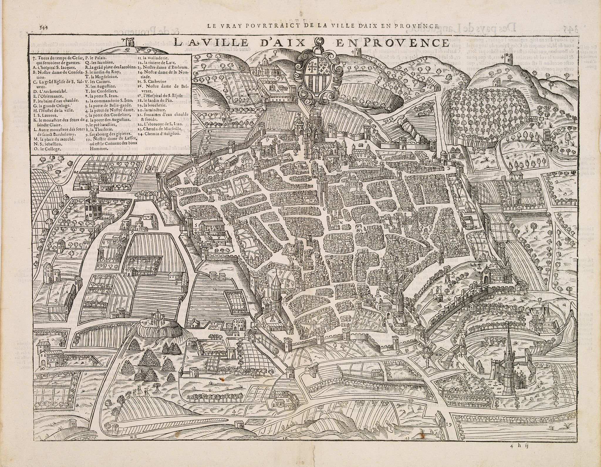DE BELLEFOREST, F., Le Vray pourtraict de la ville d'Aix en Provence., antique map, old maps