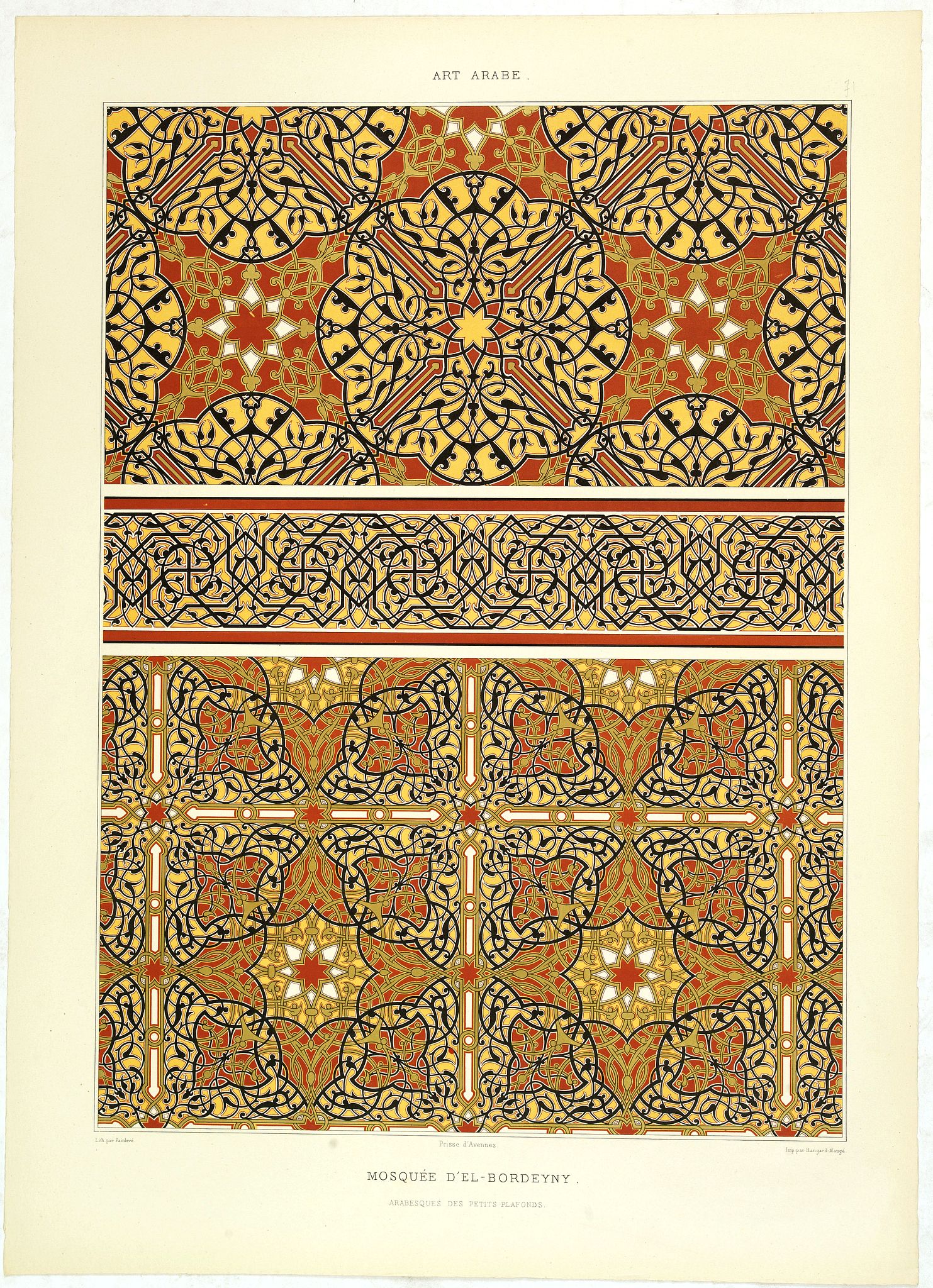 Old map by PRISSE D'AVENNES - Art arabe. - Mosquée d'El-Bordeyny.