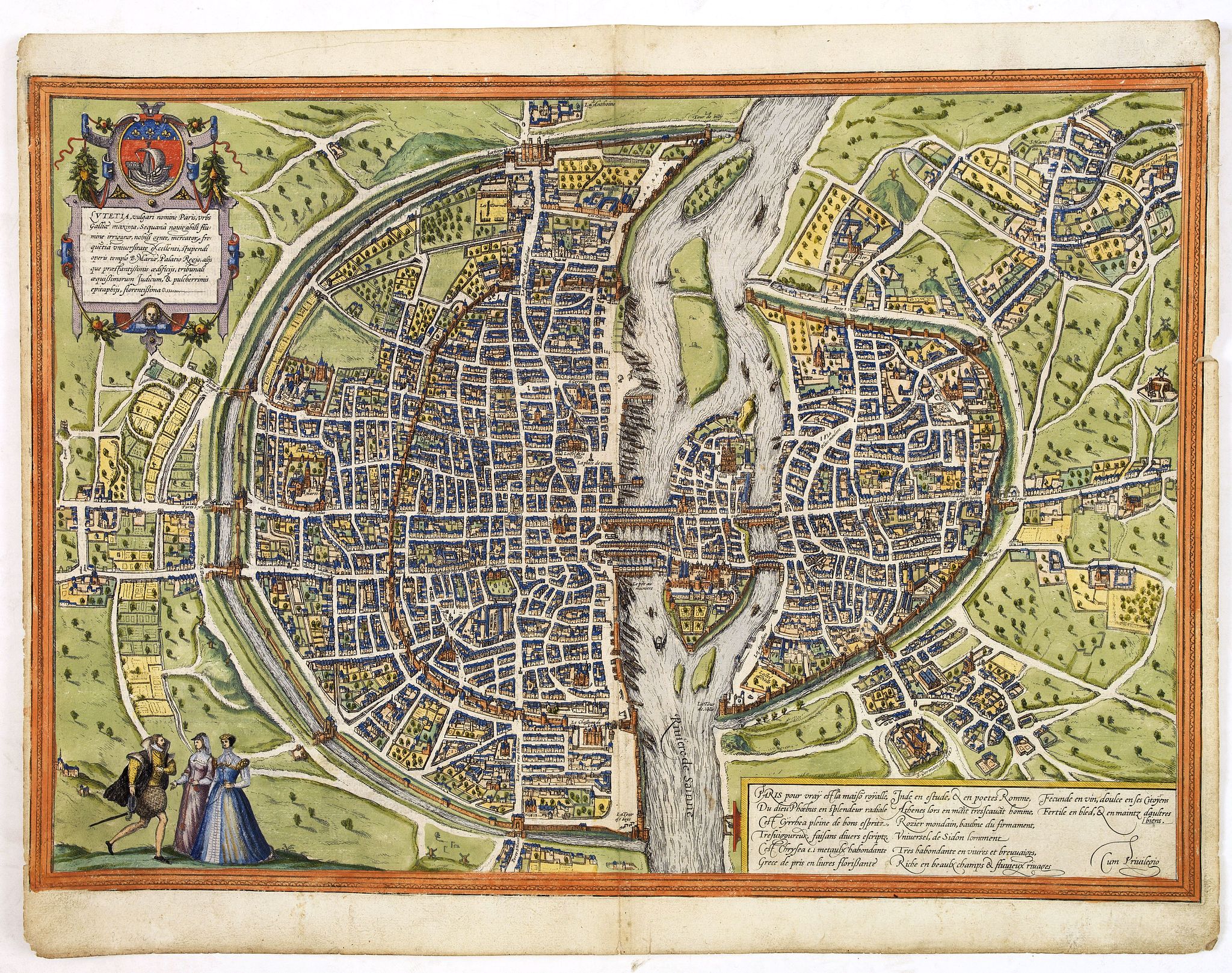BRAUN, G. / HOGENBERG, F., Lutetia, vulgari nomine Paris, urbs Gallia…, antique map, old maps