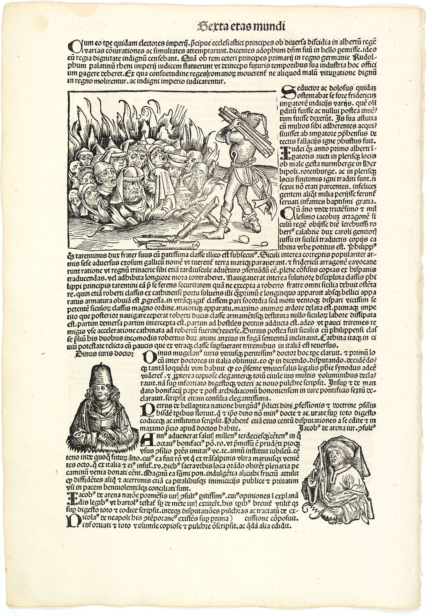 SCHEDEL, H.,  [Jews burned alive during the southern German pogroms of 1298 ] Terta etas mudi Folio CCXX, antique map, old maps
