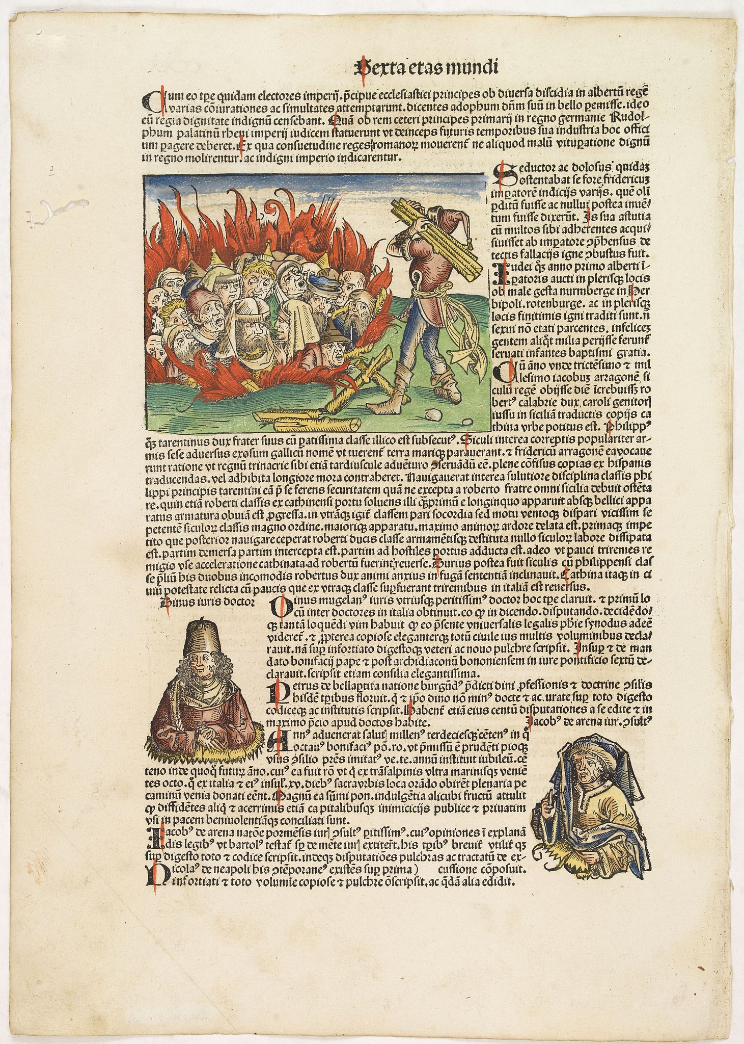 SCHEDEL, H.,  [Jews burned alive during the southern German pogroms of 1298 ] Terta etas mudi Folio CCXX., antique map, old maps