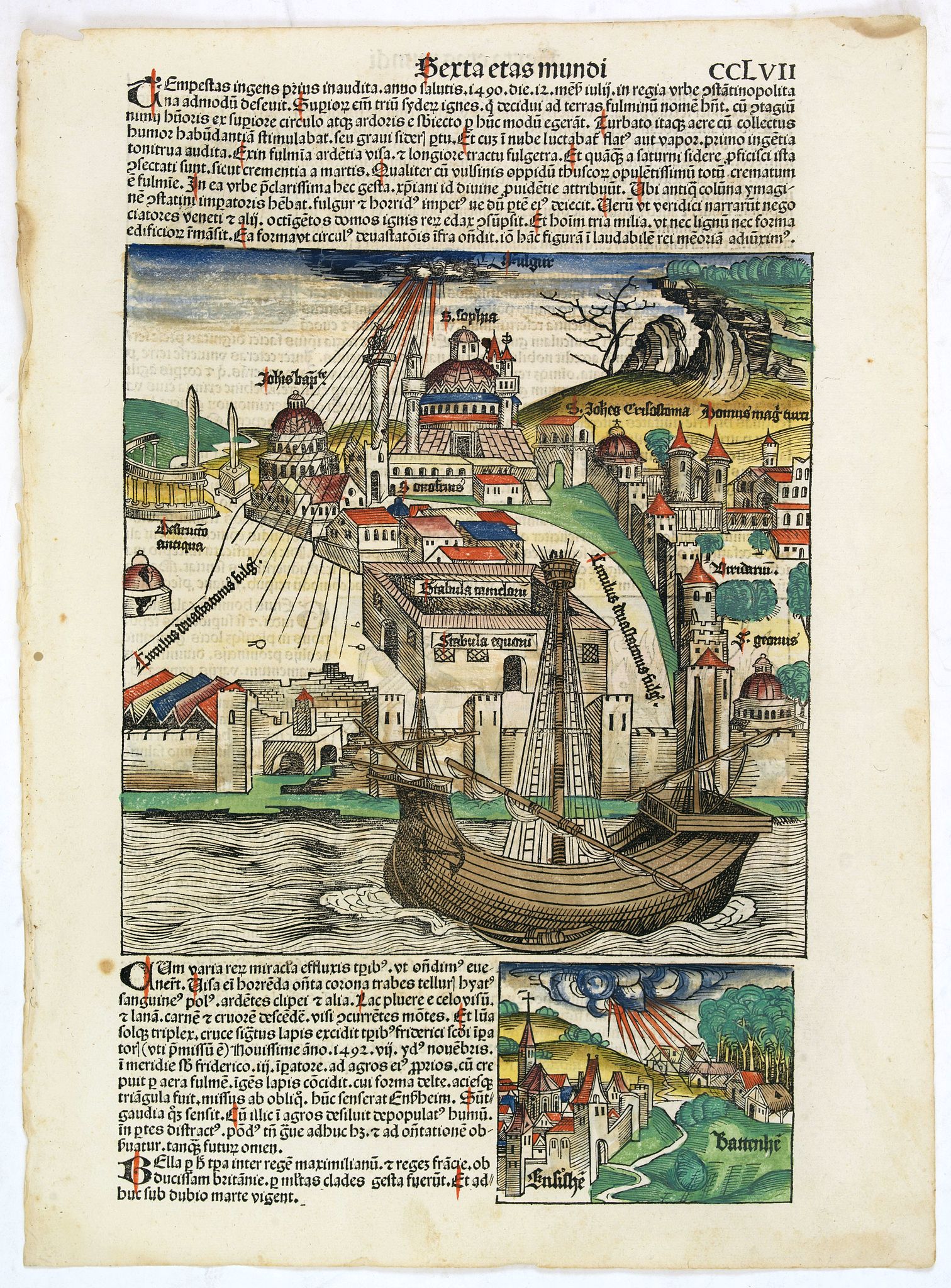 SCHEDEL, H.,  [Text page Sexta etas mundi CCLVII]., antique map, old maps