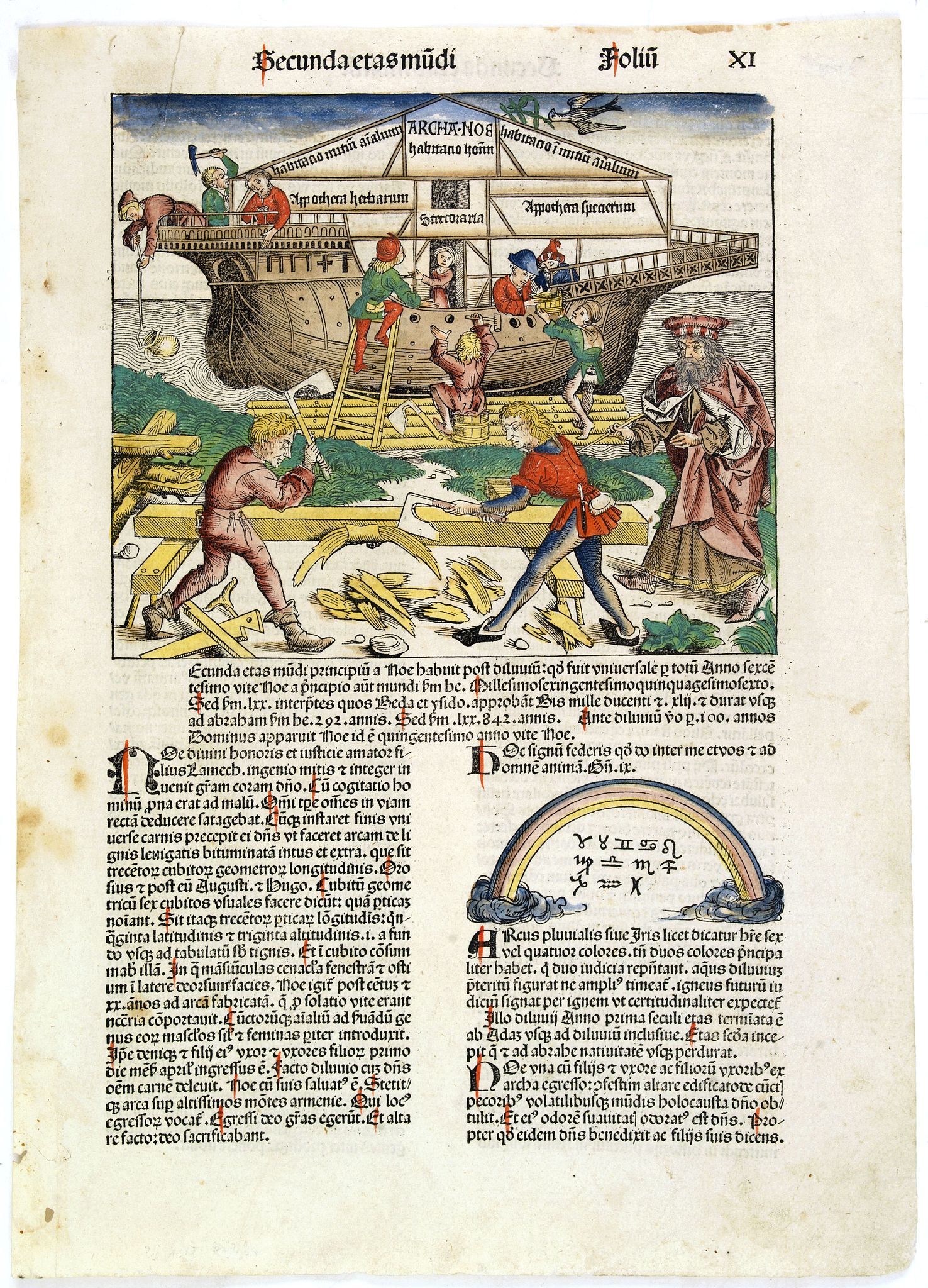 SCHEDEL, H.,  Secunda etas mudi [The arch of Noah]. Folio XI., antique map, old maps