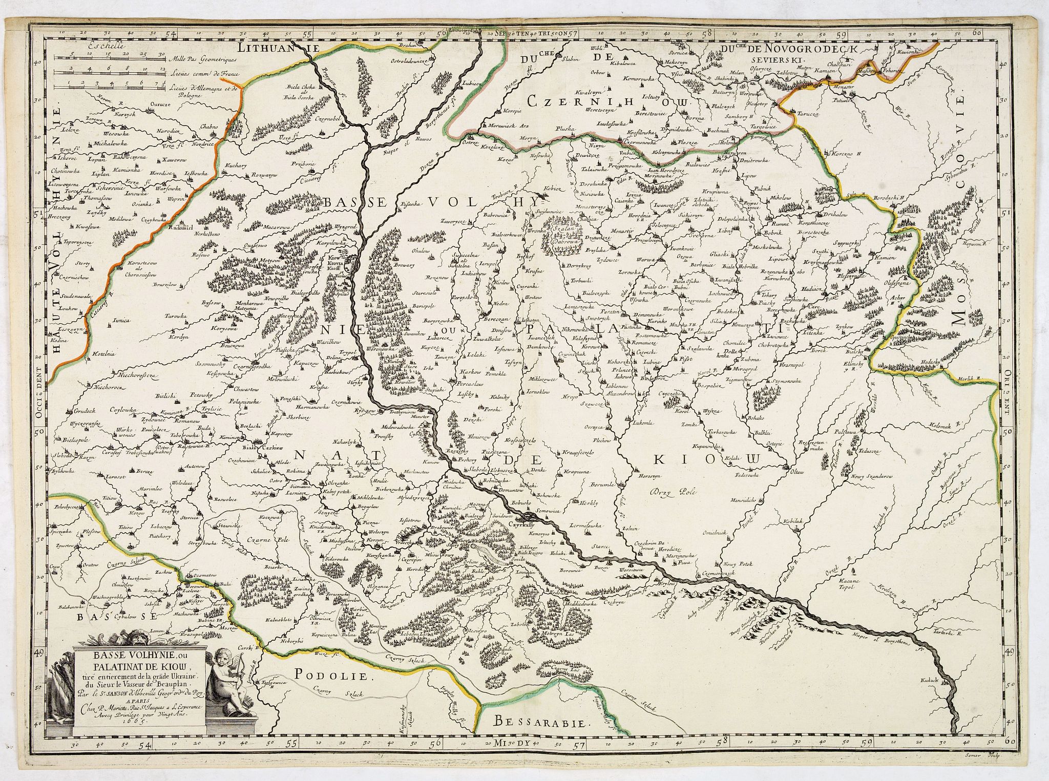 SANSON, N./ MARIETTE, P.,  Basse Volhynie ou palatinat de Kiow, tir� enti�rement de la grande Ukraine du Sieur le Vasseur de Beauplan / par le Sr. . ., antique map, old maps