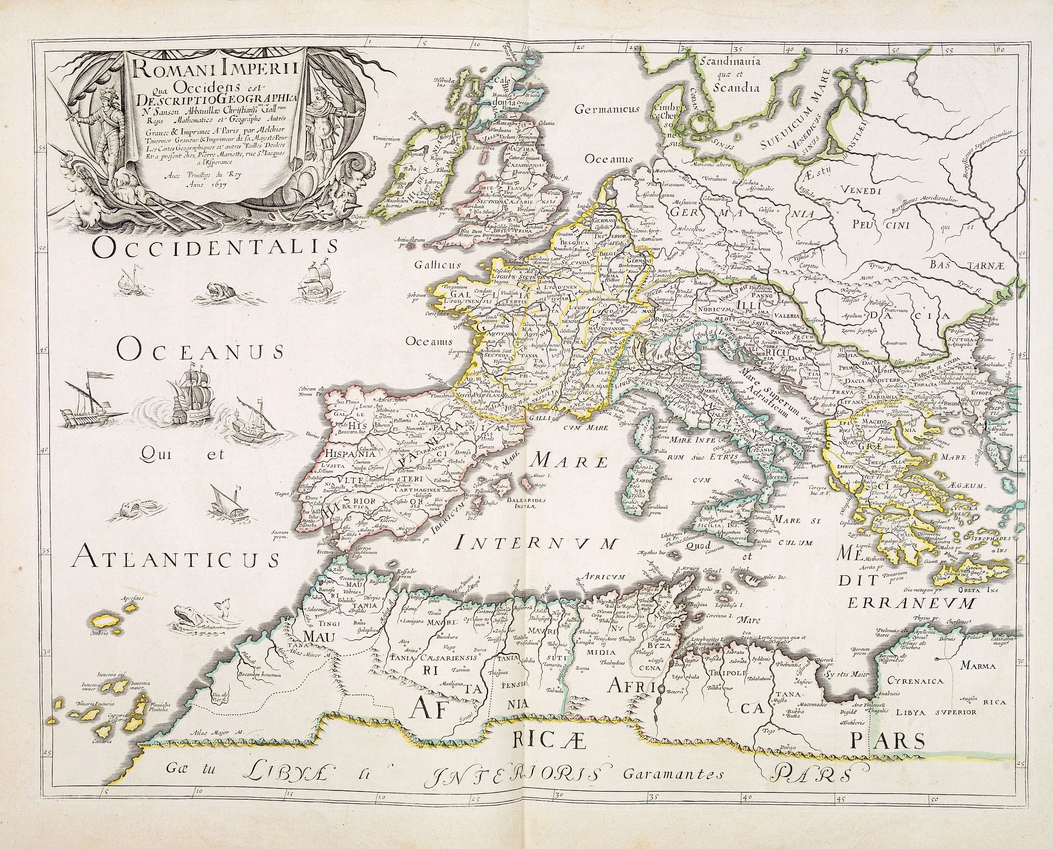 SANSON, N. / MARIETTE, P.,  Romani Imperii Qua Occidens est Descriptio Geographica. . ., antique map, old maps