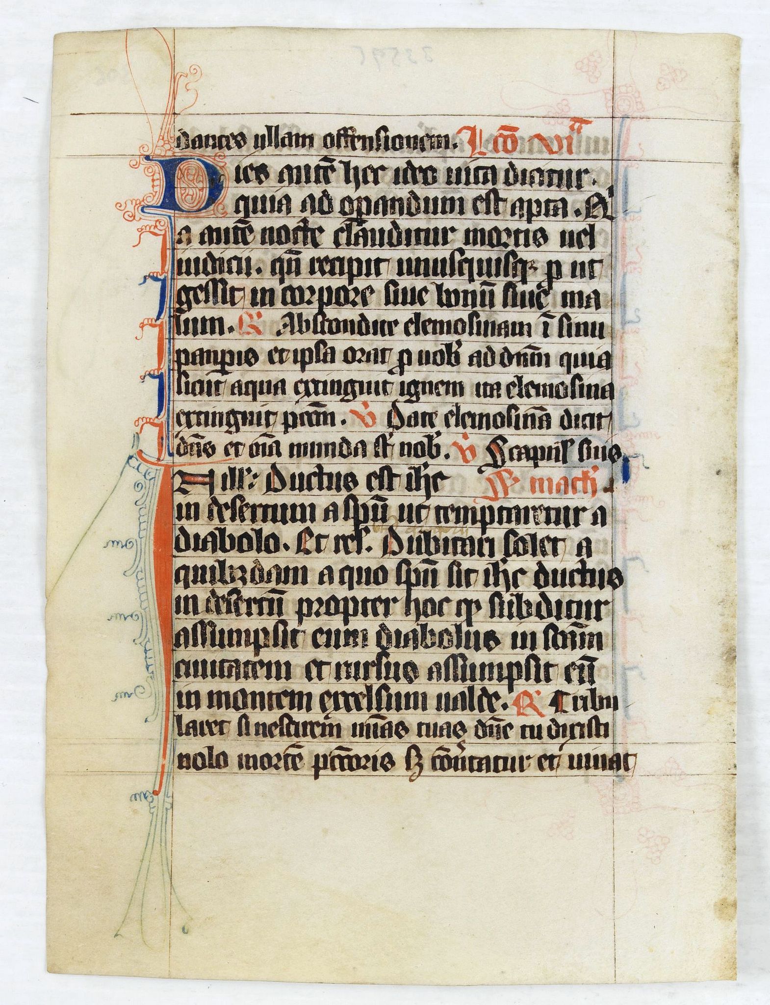 BREVIARY,  Manuscript leaf from a very early [around 1300] Breviary., antique map, old maps