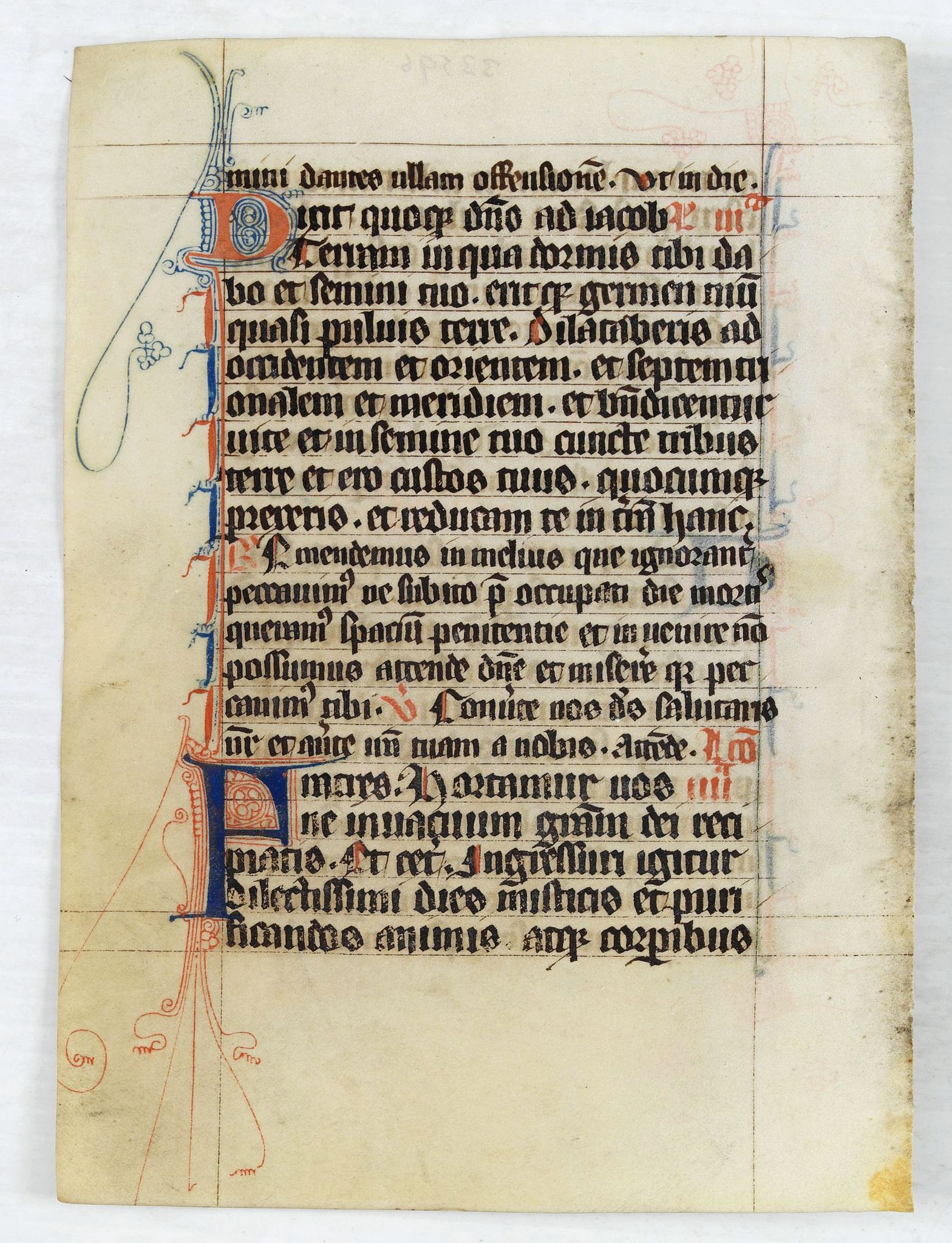 BREVIARY,  Manuscript leaf from a very early [around 1300] Breviary., antique map, old maps