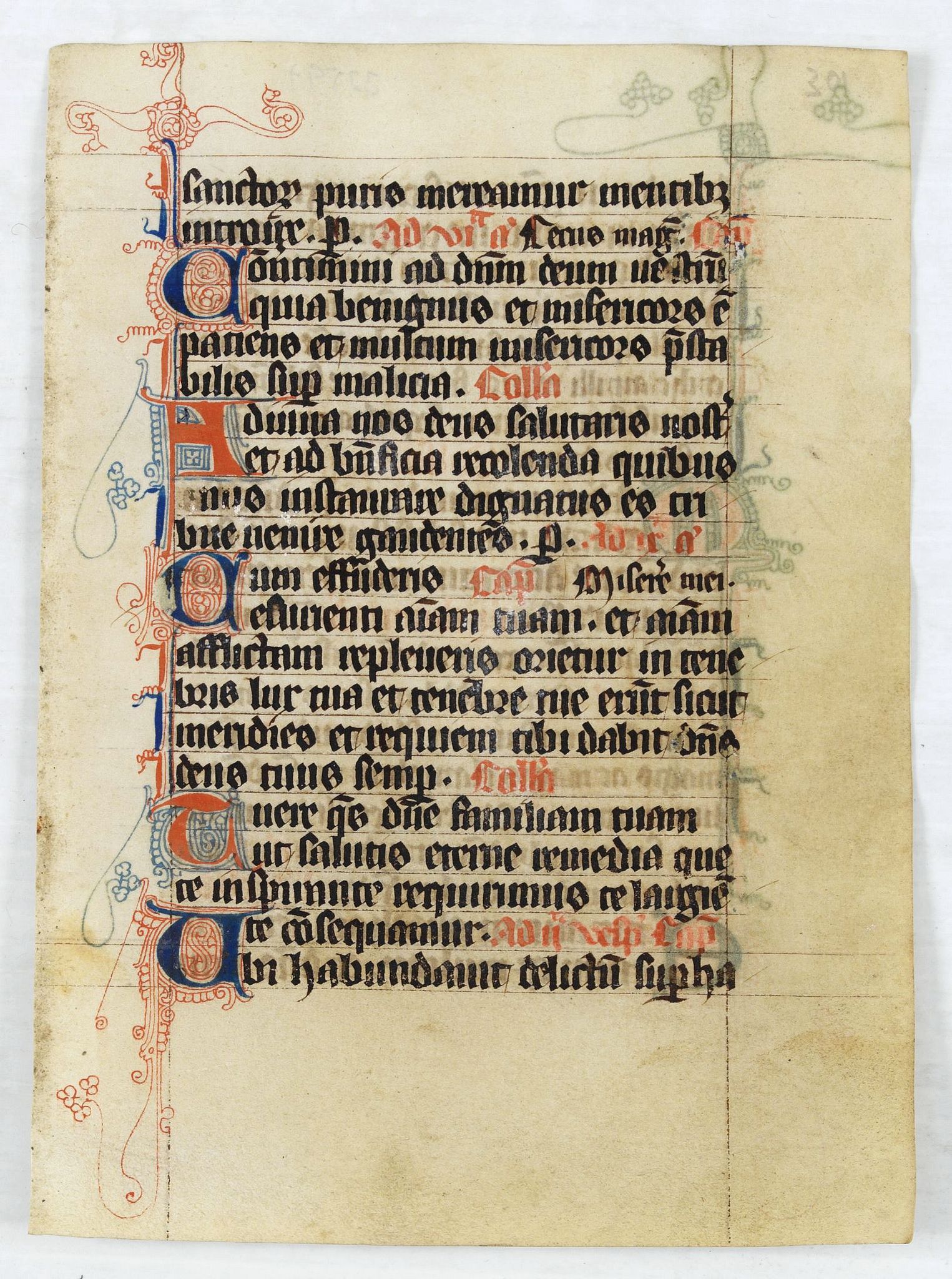 BREVIARY,  Manuscript leaf from a very early [around 1300] Breviary., antique map, old maps