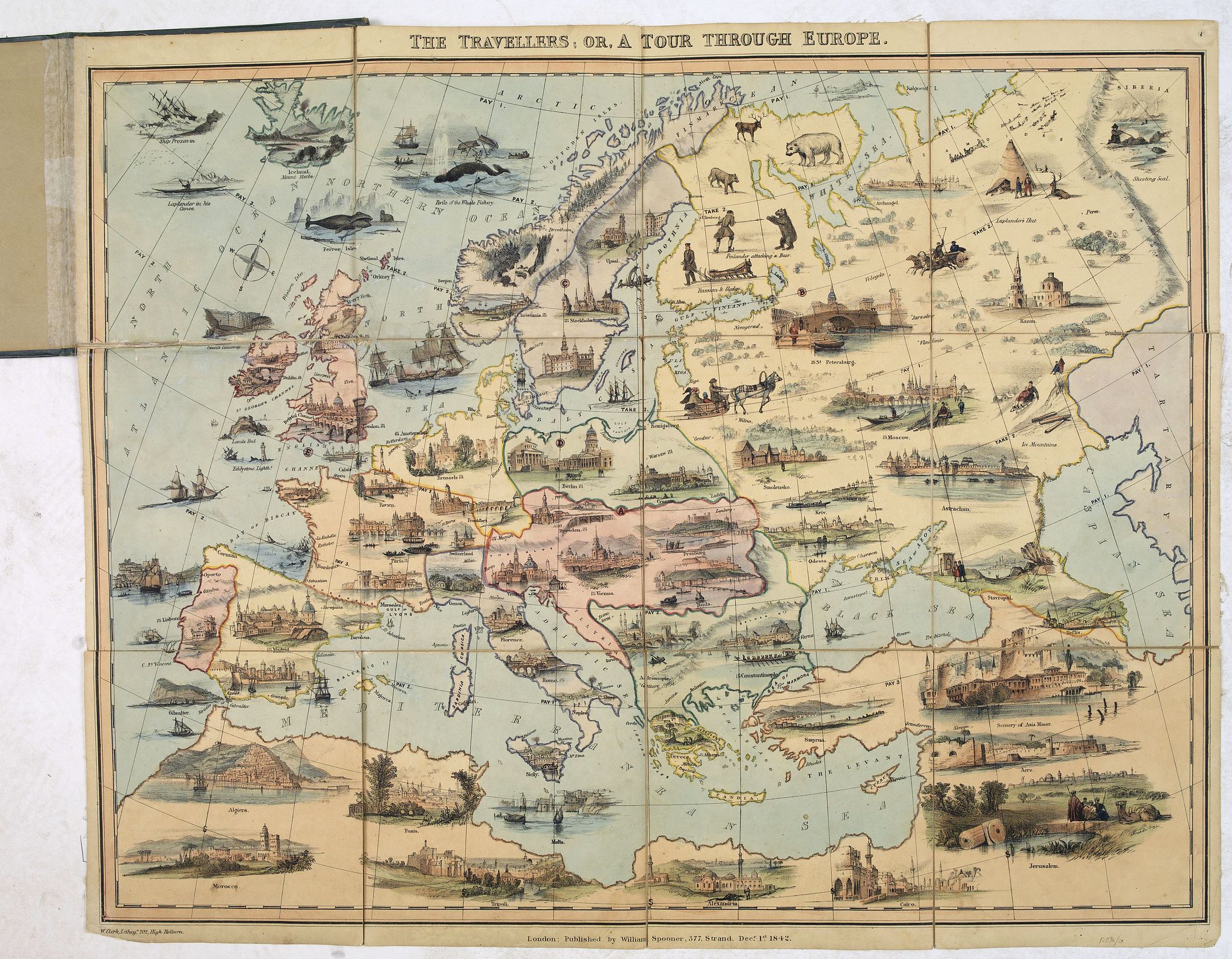 SPOONER, William, The Travellers or, a Tour Through Europe., antique map, old maps