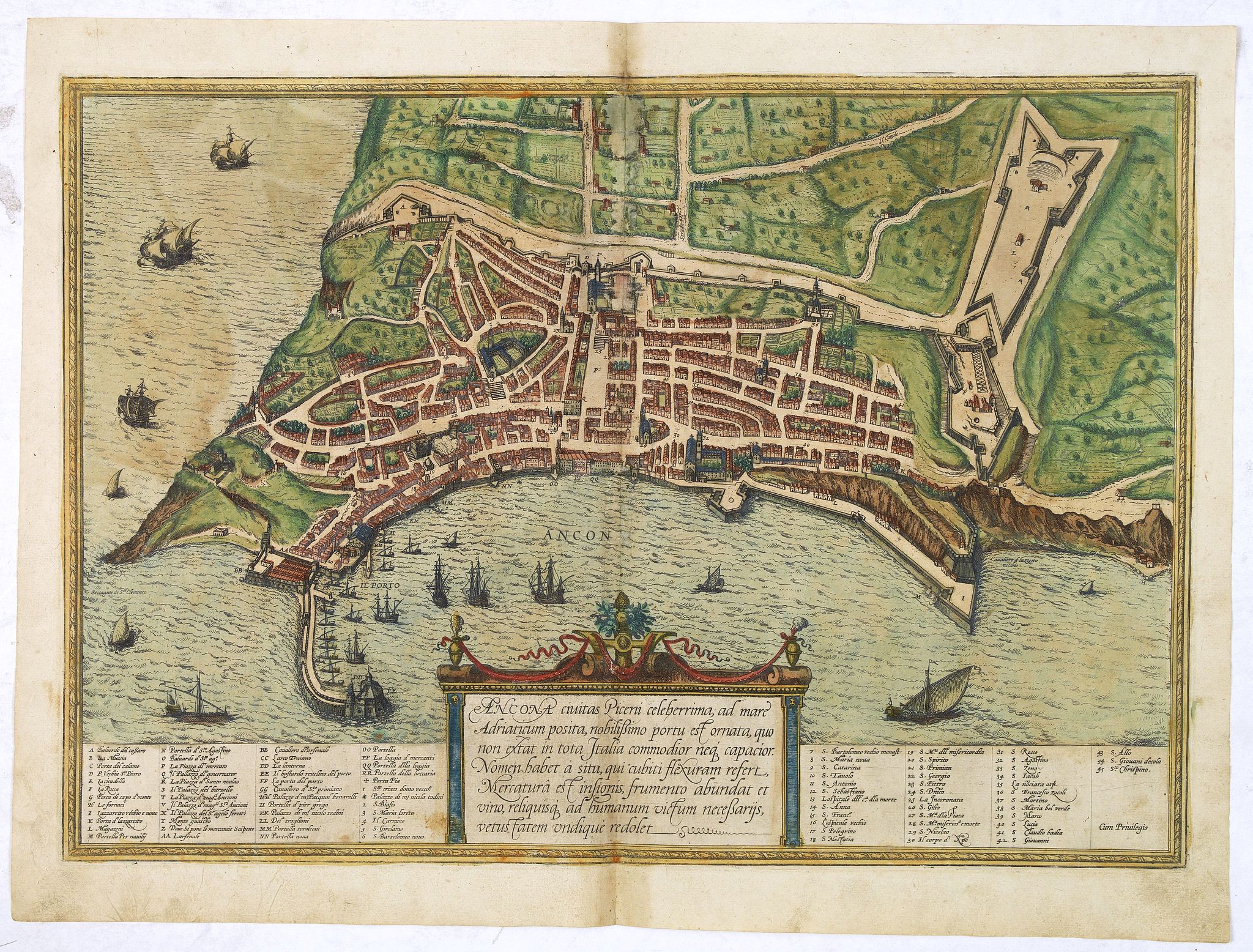 Old map by BRAUN - Ancona Civitas Piceni Celeberrima, ad Mare Adriaticum Posita . . .