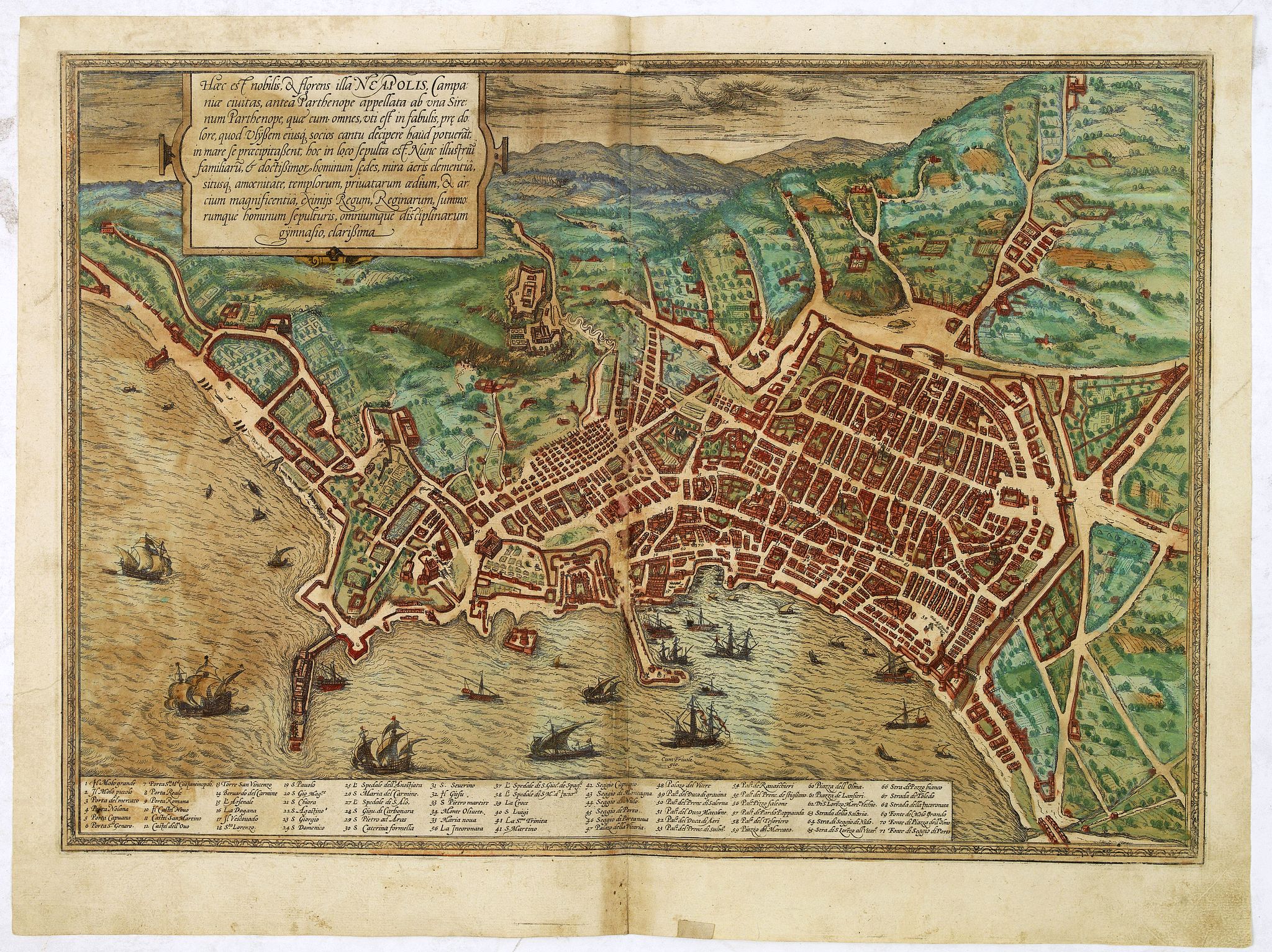 Old map by BRAUN - Haec est Nobilis, & Florens Illa Neapolis . . .