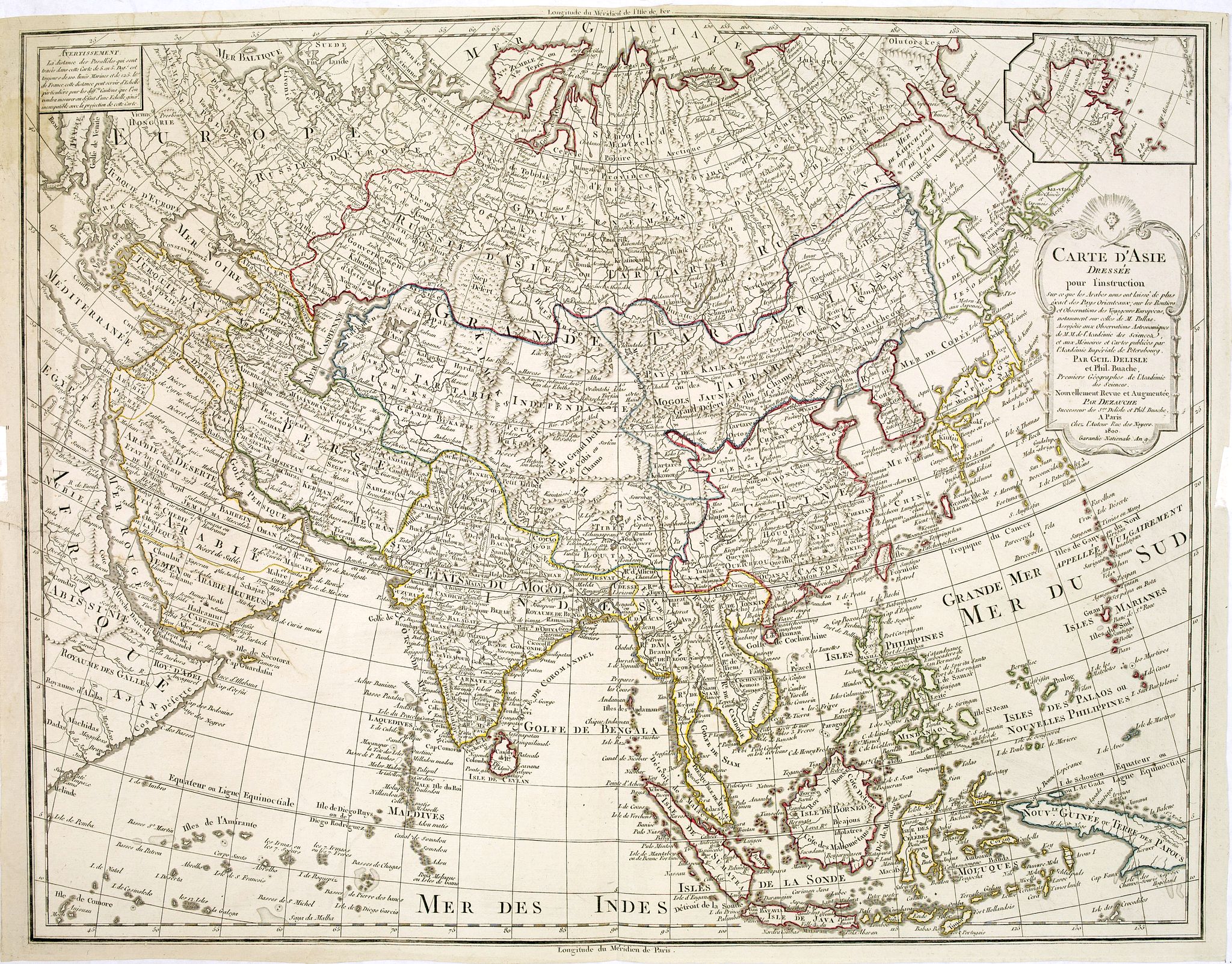 Old map by DELISLE - Carte de Asie dresse´e pour l'instruction . . . par Guil. Delisle et Phil. Buache … nouvellement revue et augmentee´ par Dezauche.