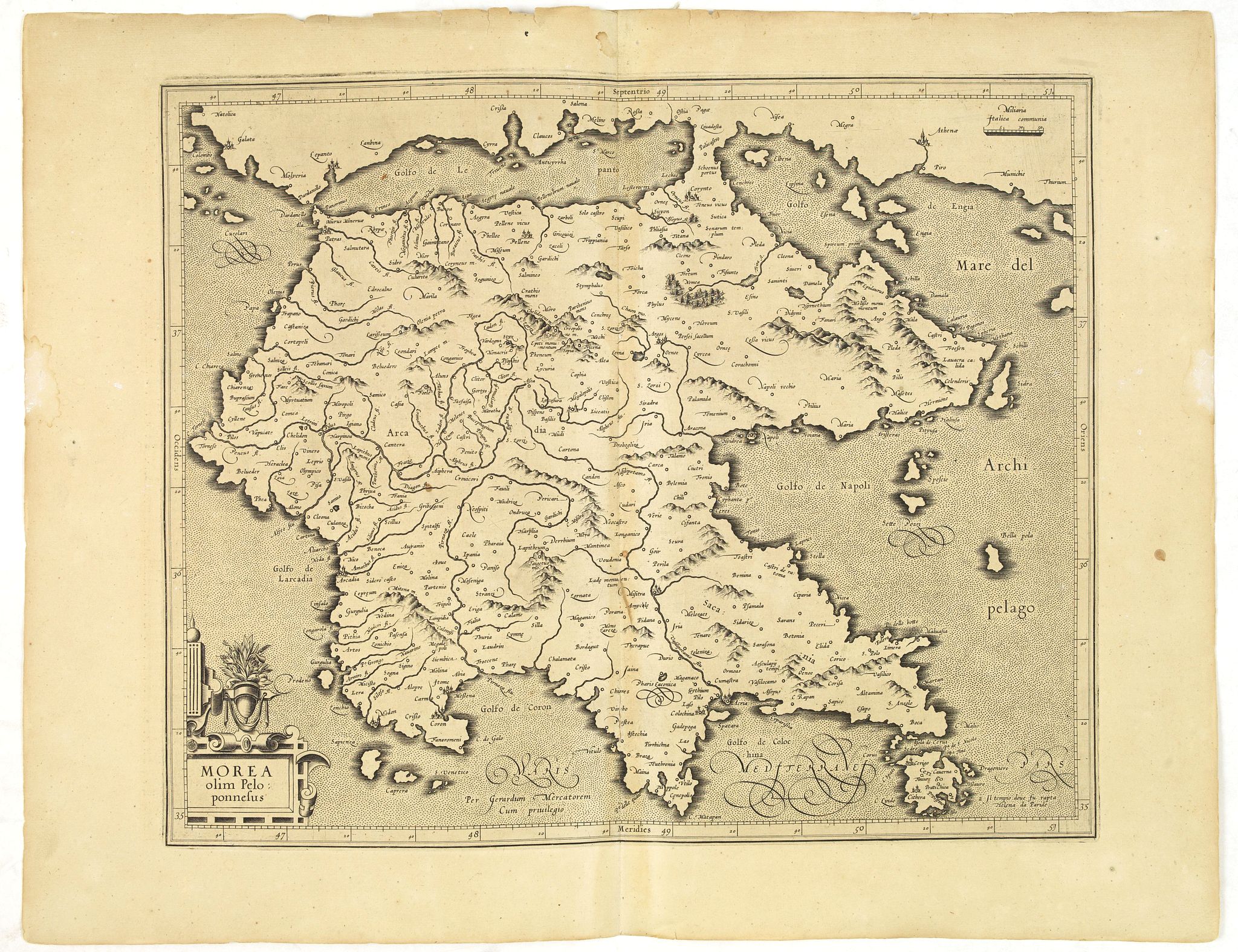 MERCATOR, G. / HONDIUS, J., Morea olim Peloponnesus., antique map, old maps
