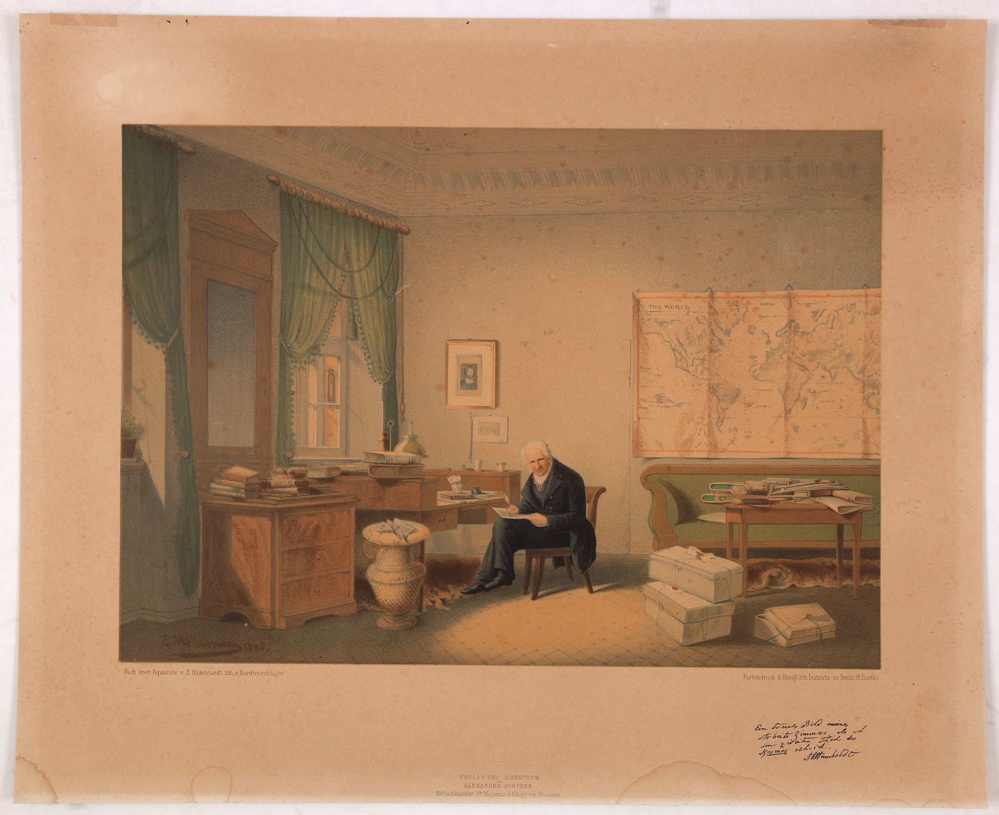 HUMBOLDT, A., (Alexander von Humboldt in his study), antique map, old maps