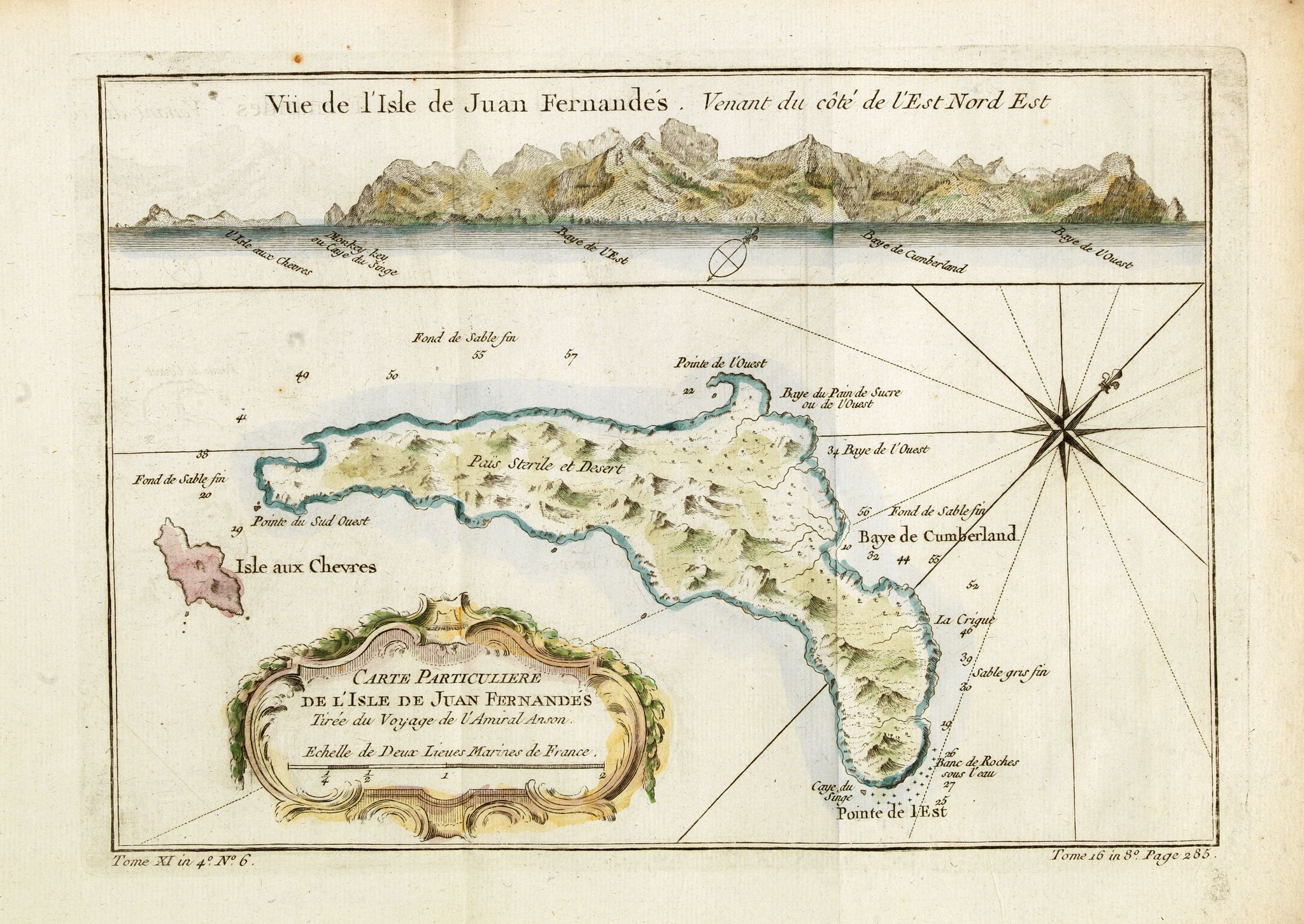 BELLIN, J.N., Carte particulière de l'Isle de Juan Fernandes tirée du Voyage de l'Amiral Anson., antique map, old maps