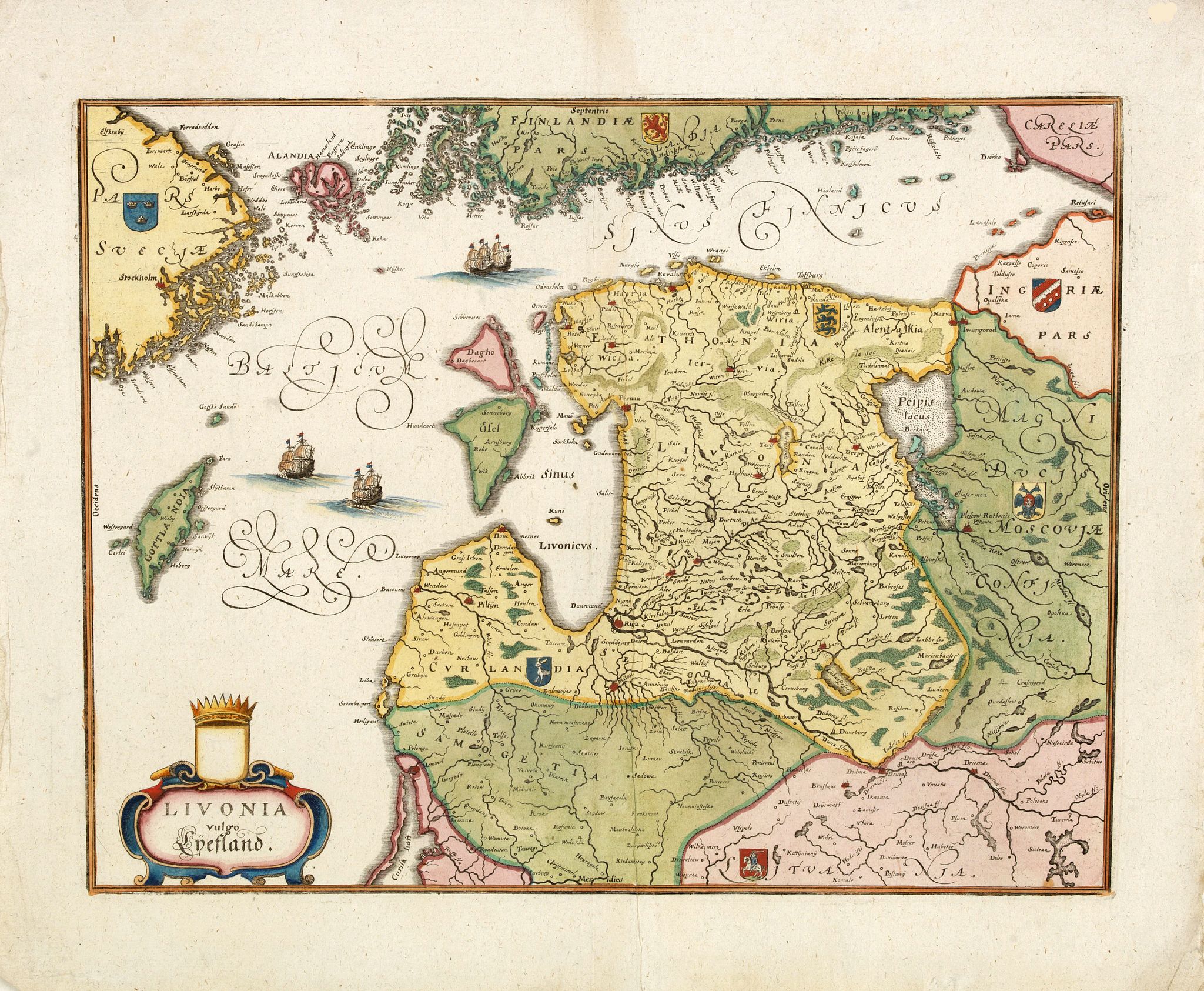 MERIAN, M., Livonia vulgo Lyefland., antique map, old maps