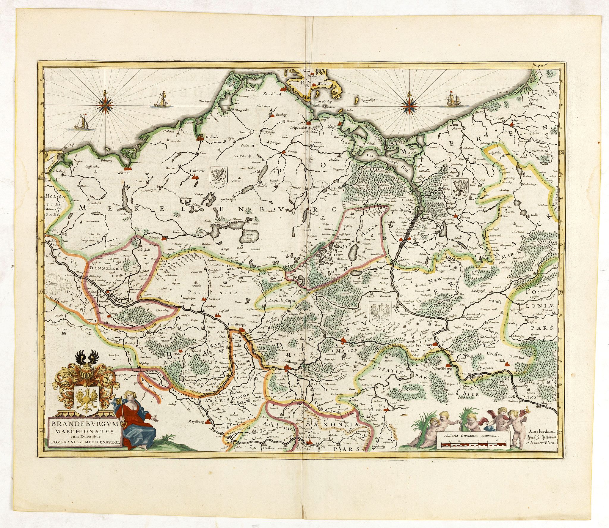 BLAEU, W. / J., Brandeburgum Marchionatus cum Ducatibus Pomeraniæ et Mekelenburgi., antique map, old maps