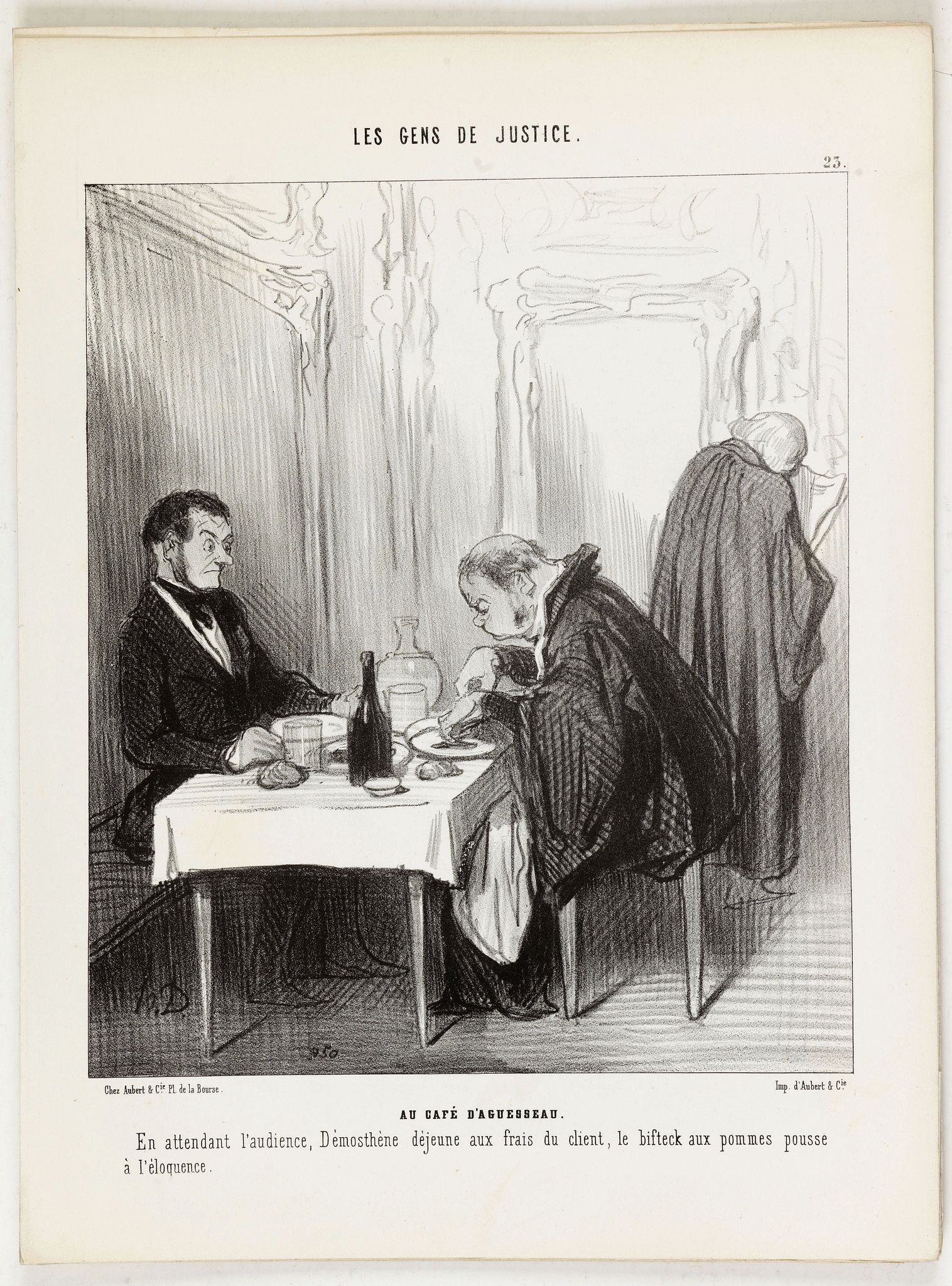 Old map by DAUMIER - Les Gens de Justice. - Au café d'Aguesseau.