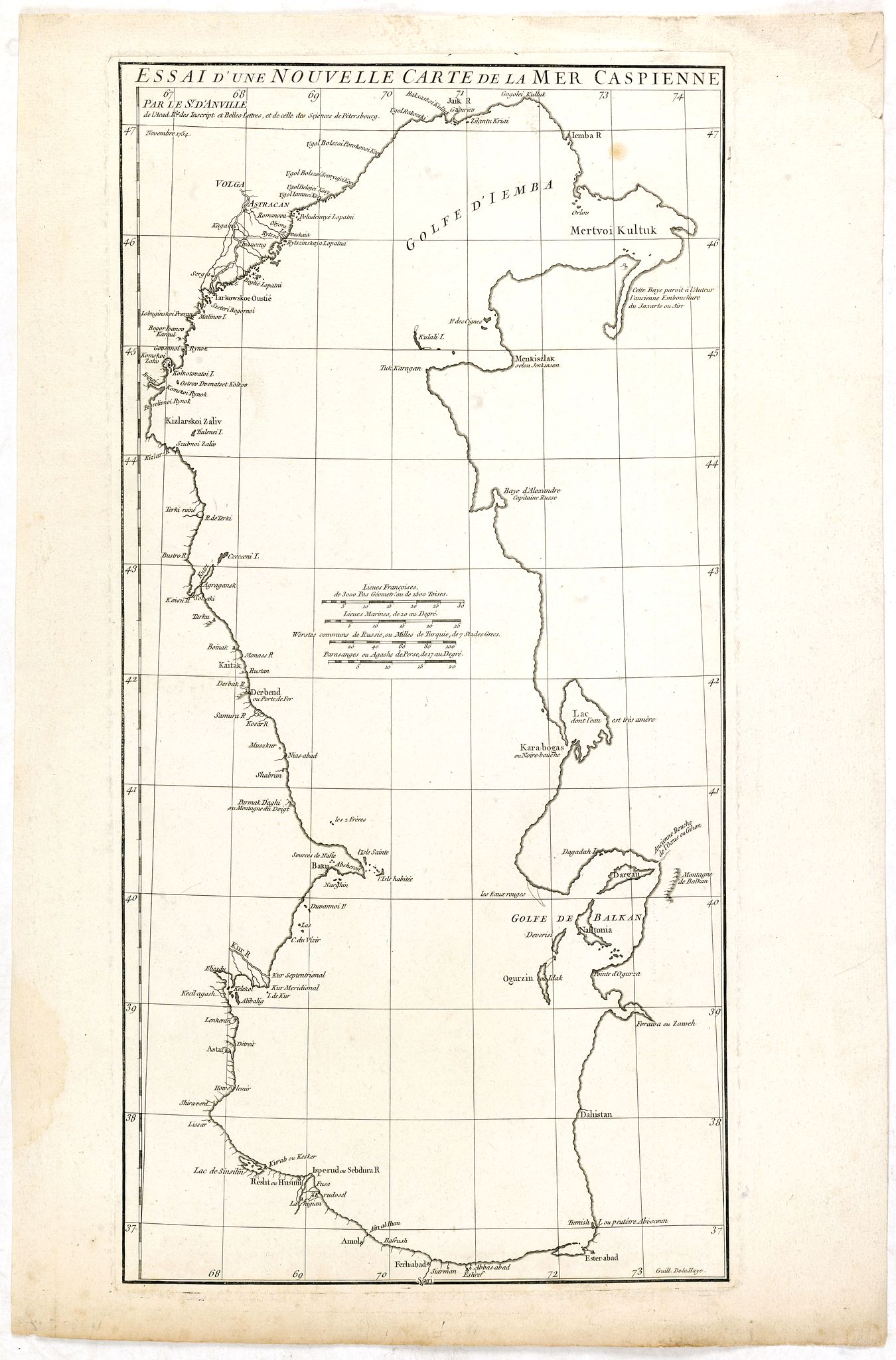 Old map by D'ANVILLE - Essai D'Une Nouvelle Carte de la Mer Caspienne.