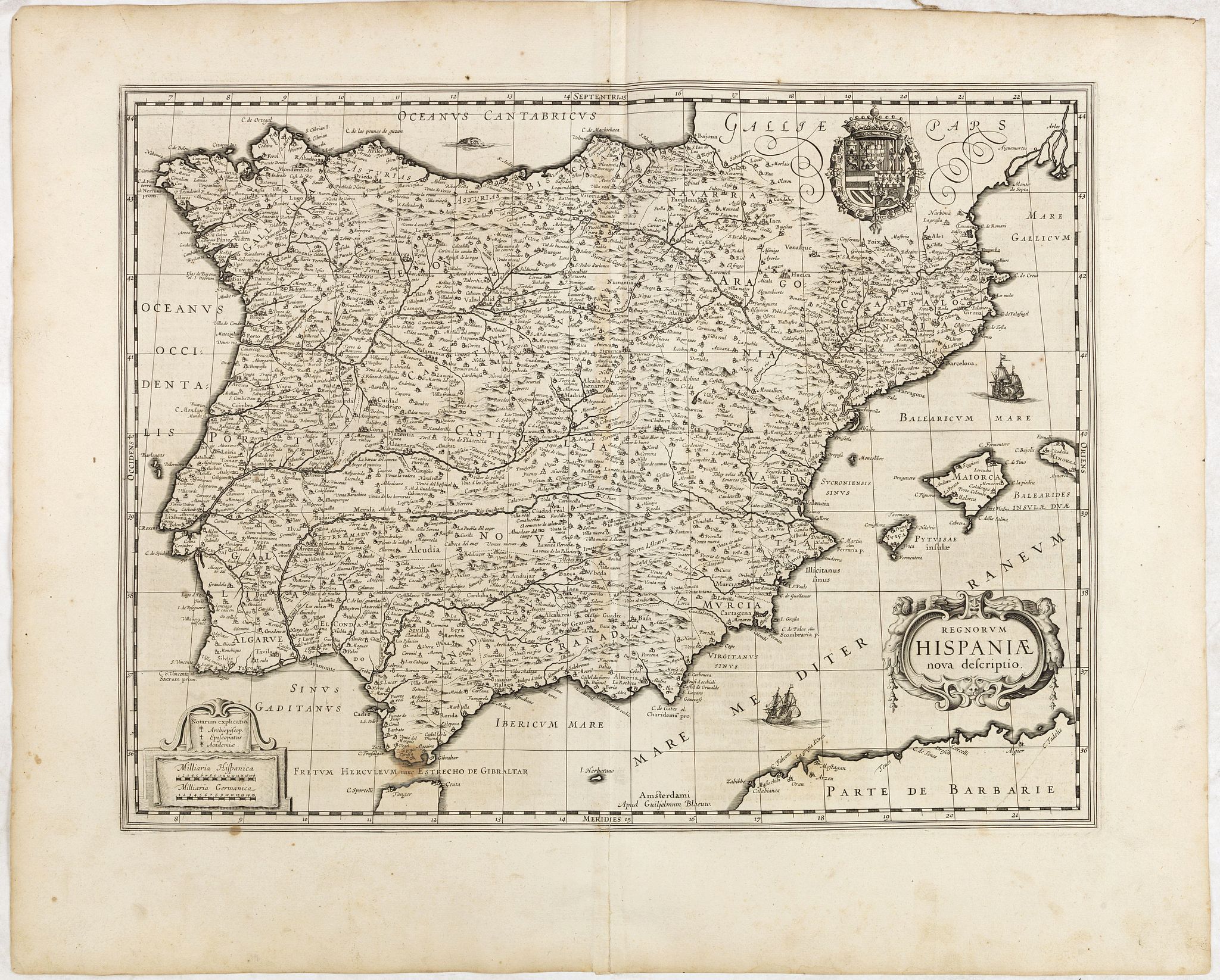 BLAEU, W., Regnorum Hispaniae nova descriptio., antique map, old maps
