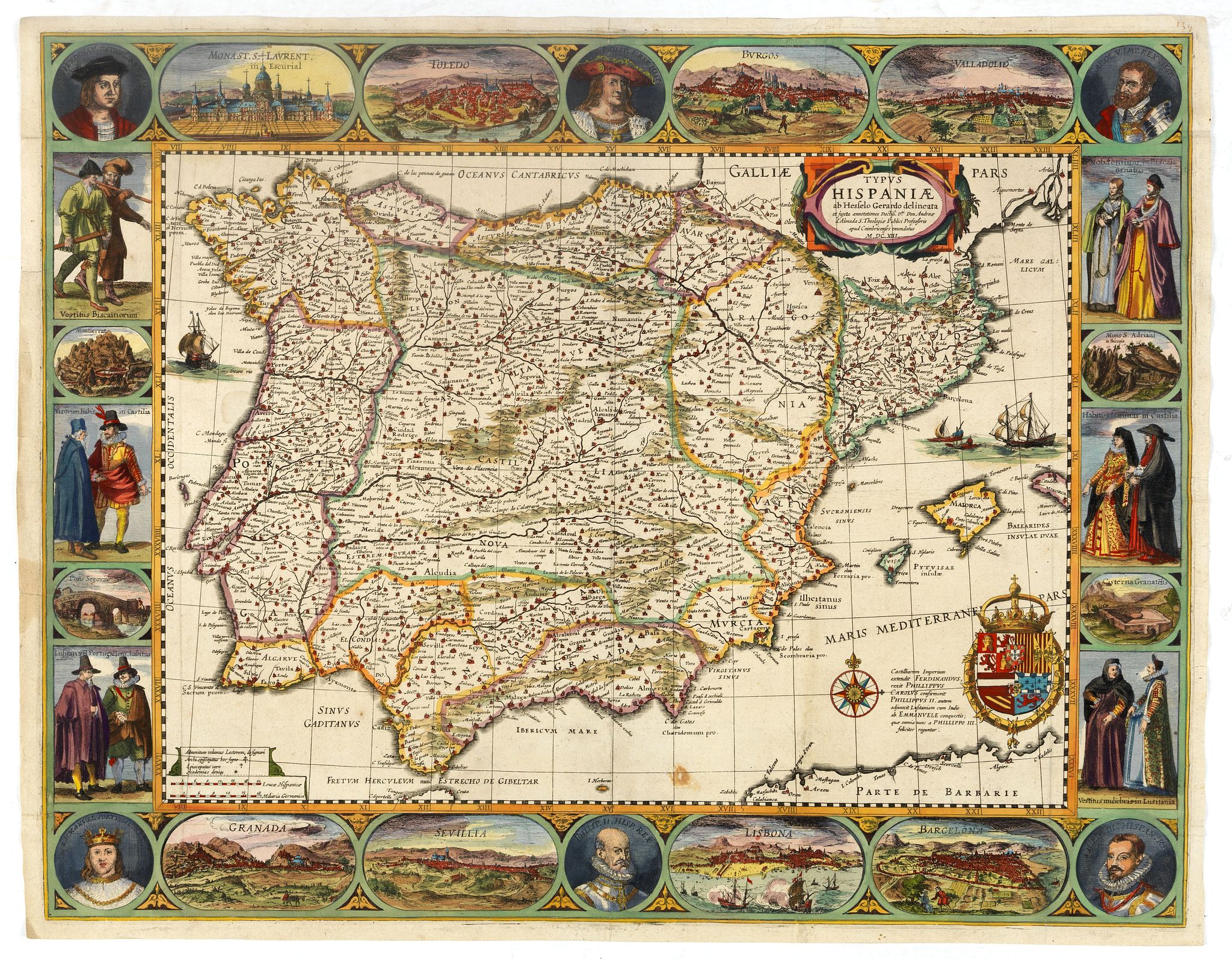 HESSEL GERRITZ., Typus Hispaniae ab Hesselo Gerardo delineata. . ., antique map, old maps