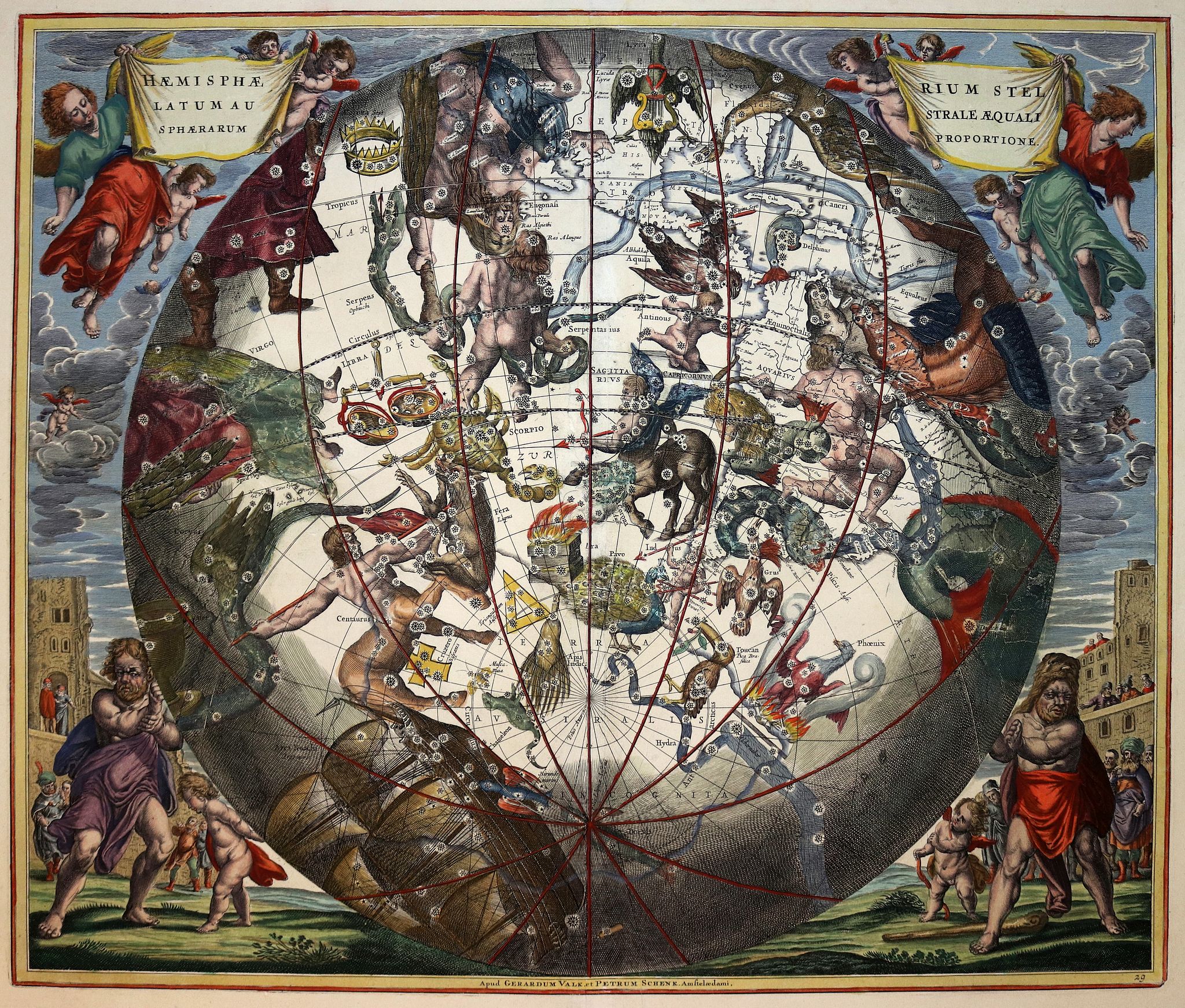 Old map by VALK -Haemisphaerium stellatum australe antiquum.