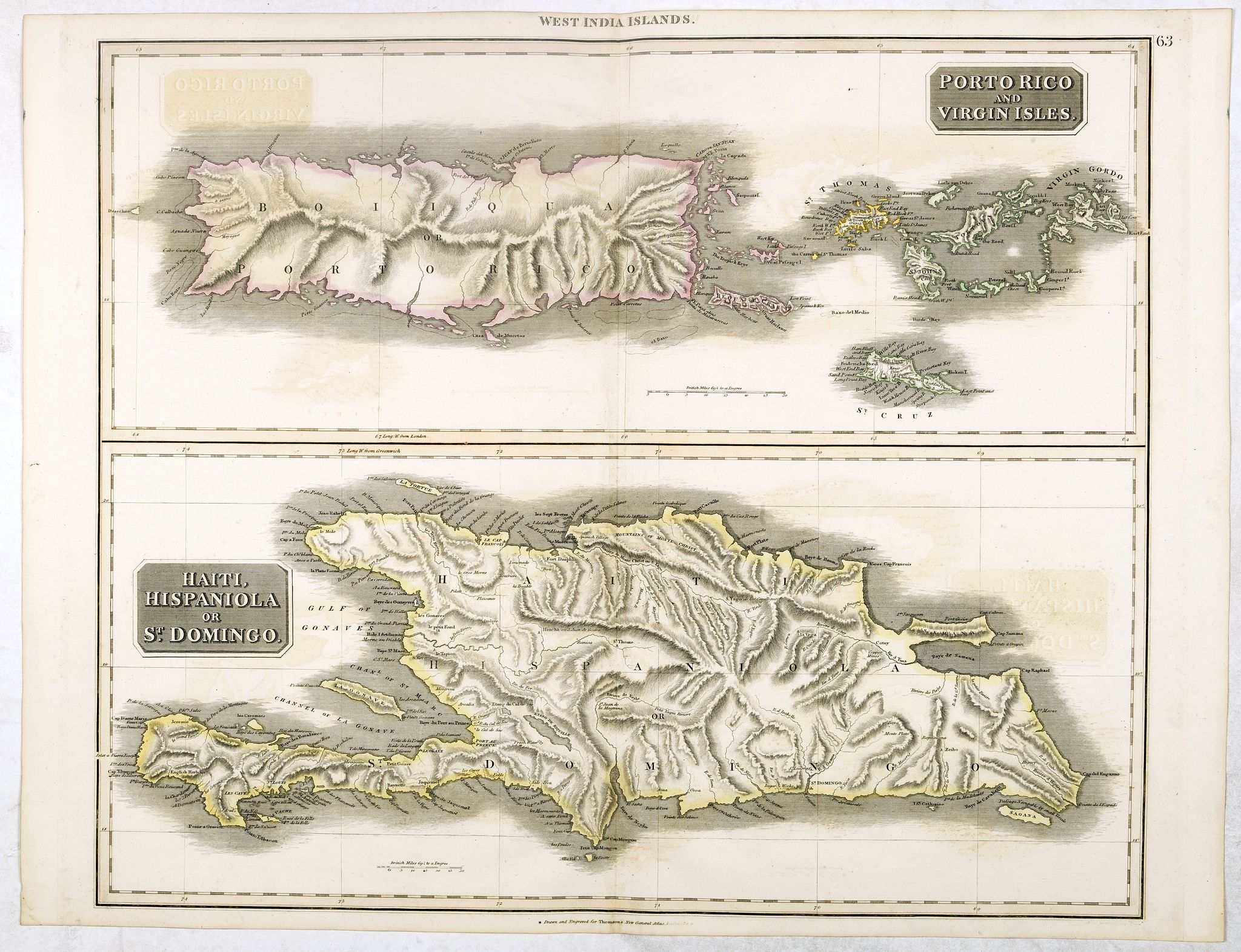 THOMSON, J., Porto Rico and Virgin Isles / Haiti, Hispaniola…, antique map, old maps