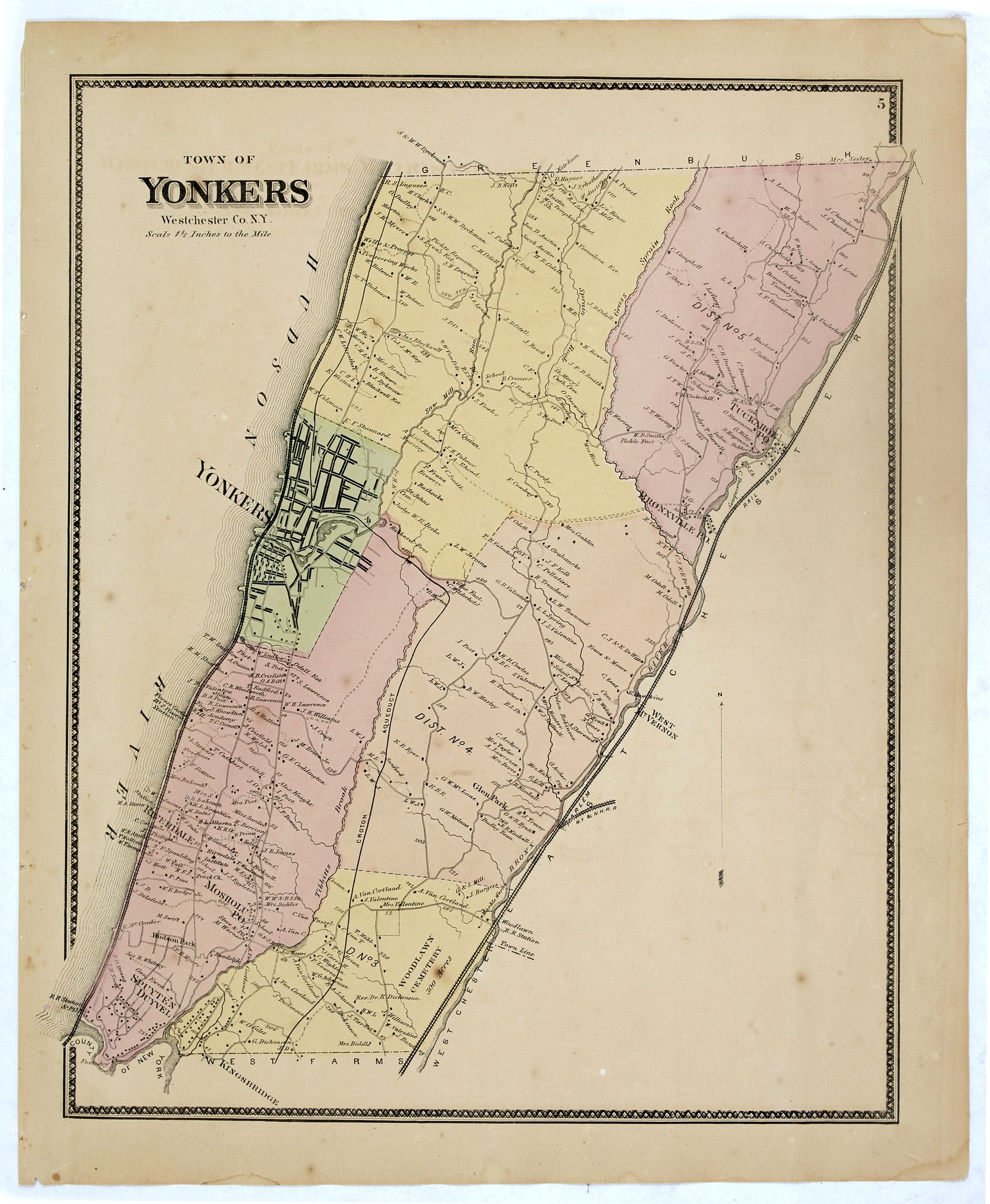 Old map by DE BEERS - Town of Yonkers Westchester Co. NY
