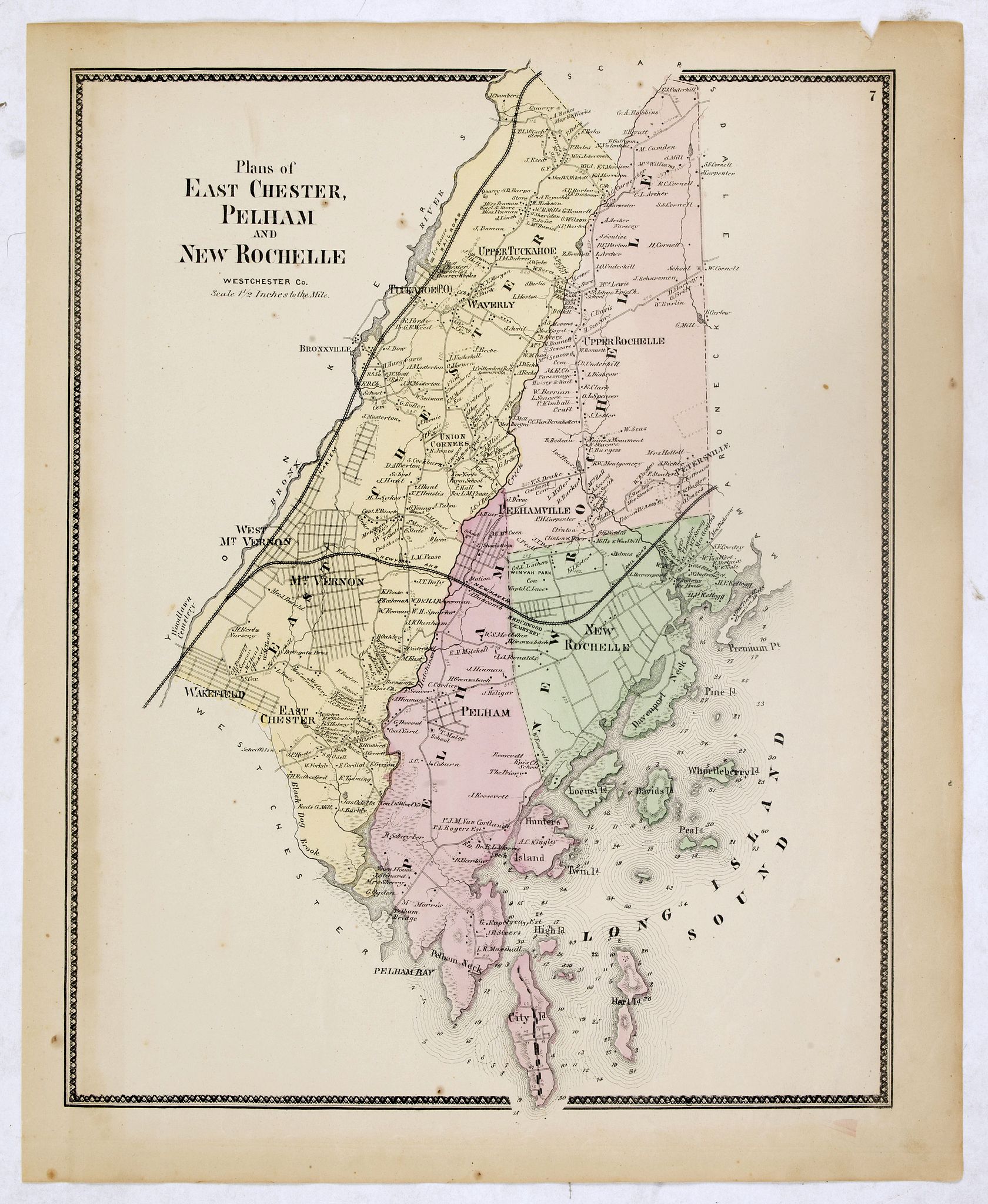 Old map by DE BEERS - Plans of East Chester Pleham and New Rochelle. Westchester Co.