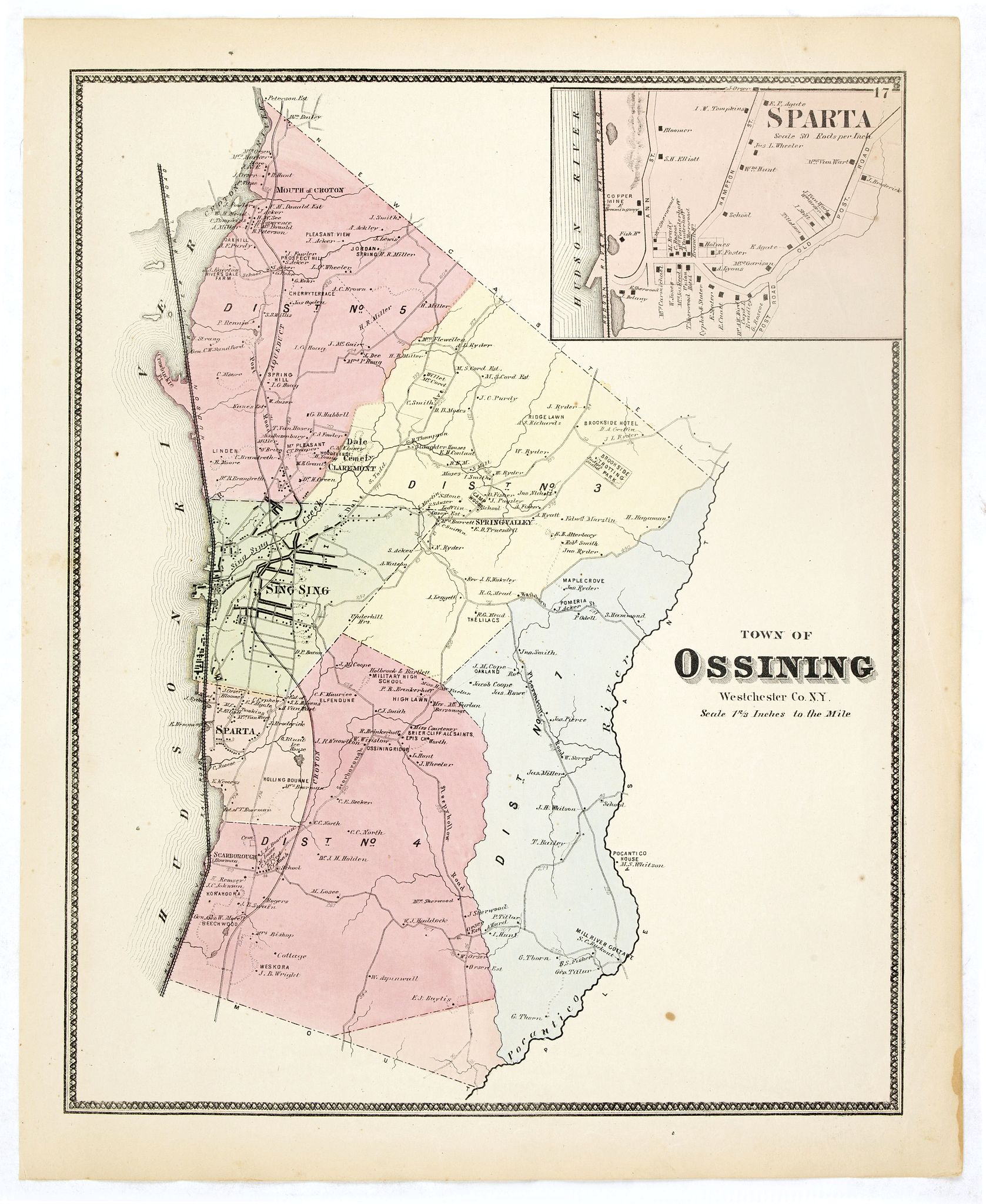 Old map by DE BEERS - Town of Ossining. Westchester Co. NY.