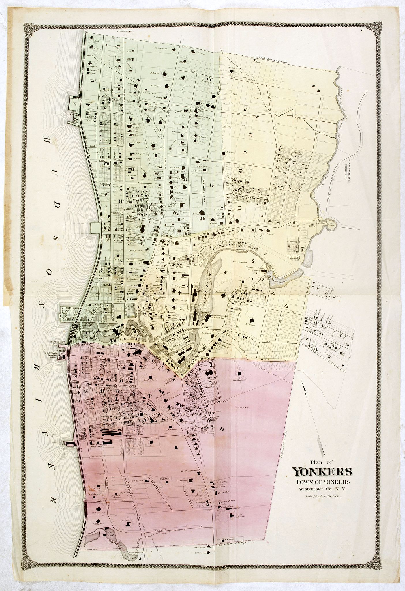 Old map by DE BEERS - Plan of Yonkers Town of Yonkers Westchester Co. N.Y. . . .