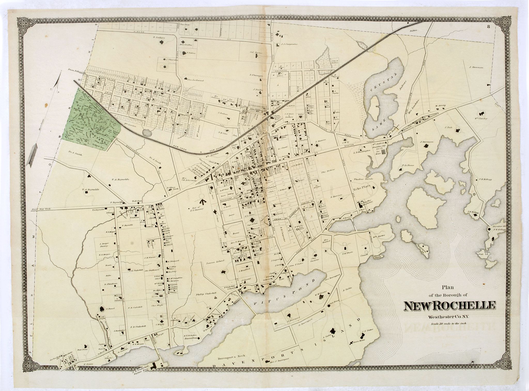 Old map by DE BEERS - Plan of the Borough of New Rochelle, Westchester Co. N.Y.