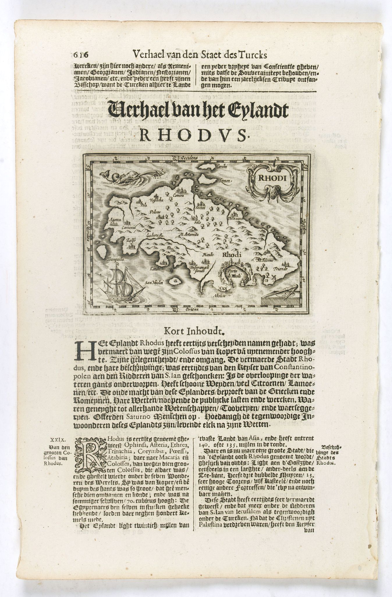DE CLERCK, N., Rhodi., antique map, old maps