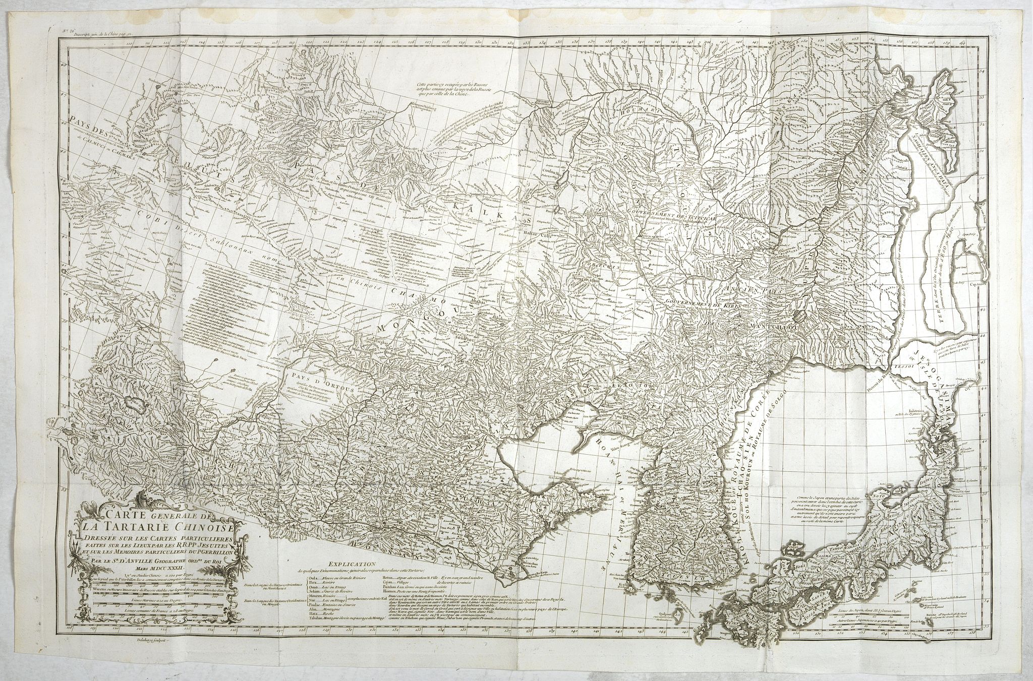 Old map by D' ANVILLE - Carte Generale De La Tartarie Chinoise Dressee sur les Cartes Particulieres Faits Sur Les Lieux Par Les R.R. P.P. Jesuites . . . .MDCCXXXII