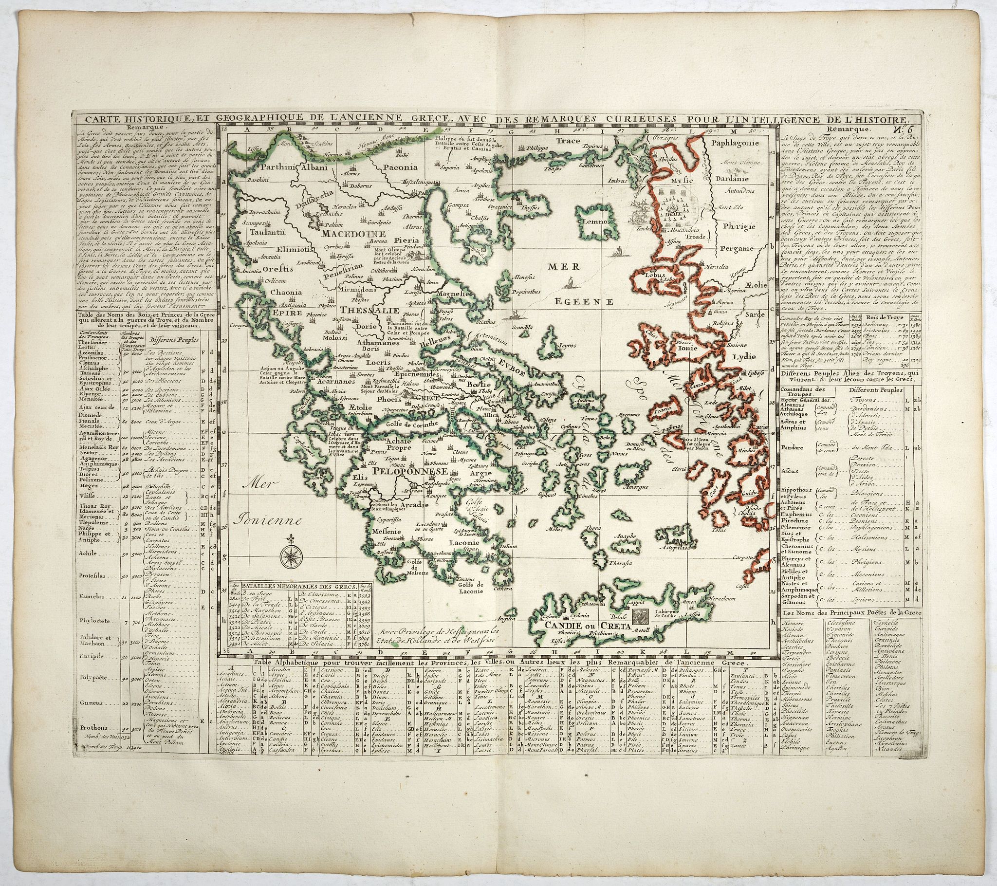 Old map by CHATELAIN - Carte historique et géographique de l'ancienne Grece . . .
