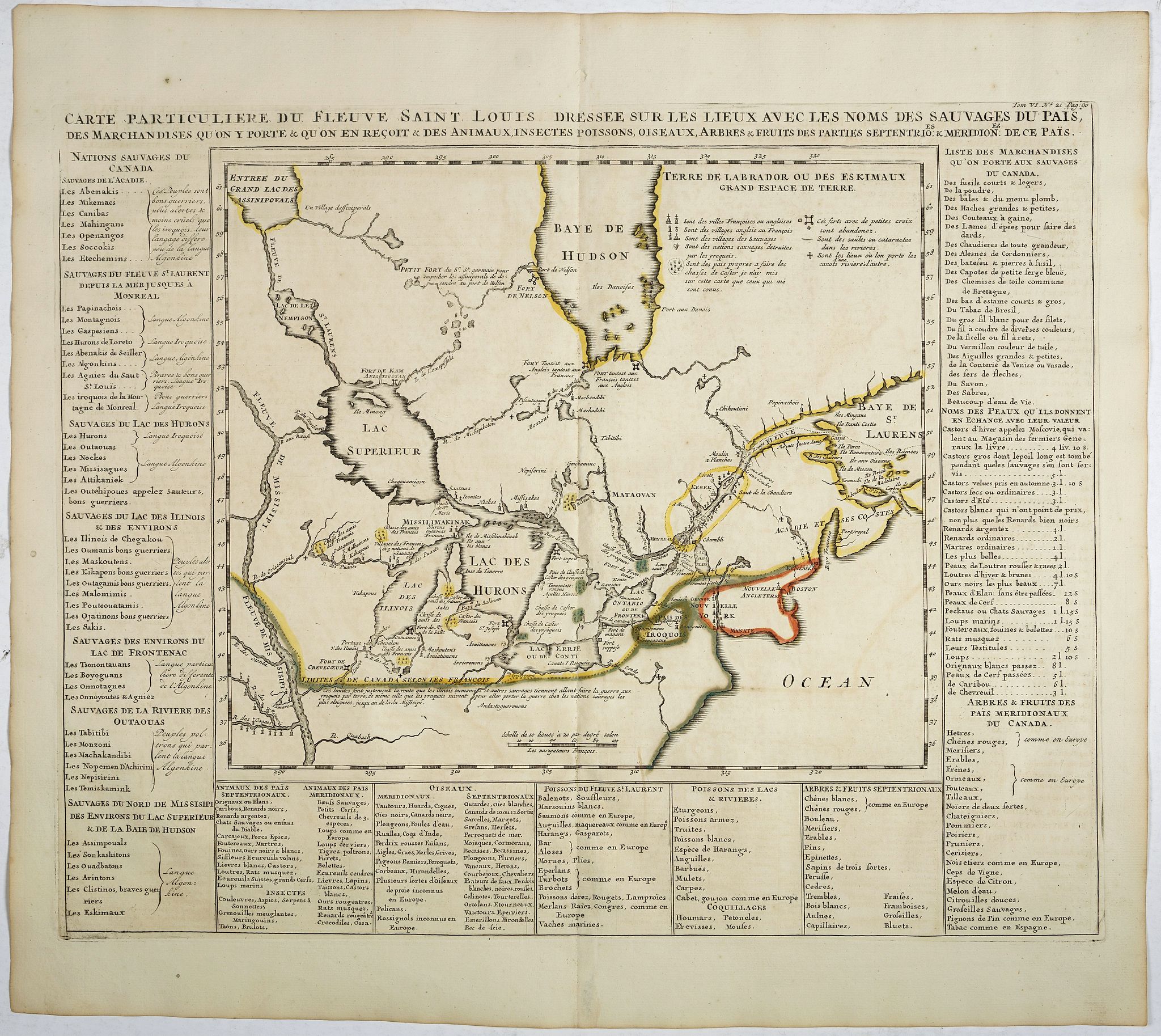 Old map by CHATELAIN - Carte particuliere du fleuve Saint Louis dressee sur les lieux avec les noms des sauvages du pais . . .