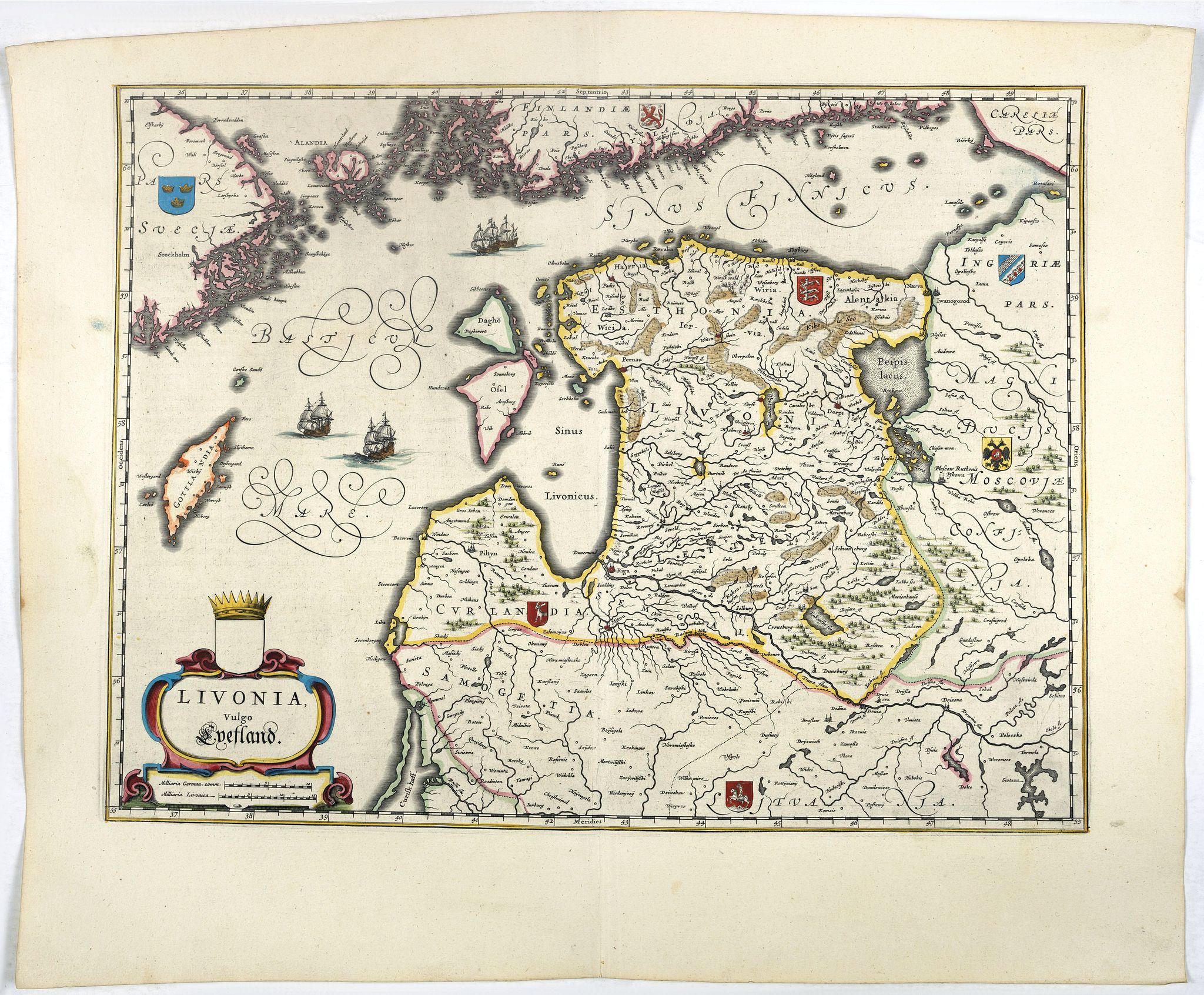 BLAEU, W., Livonia vulgo Lyefland., antique map, old maps