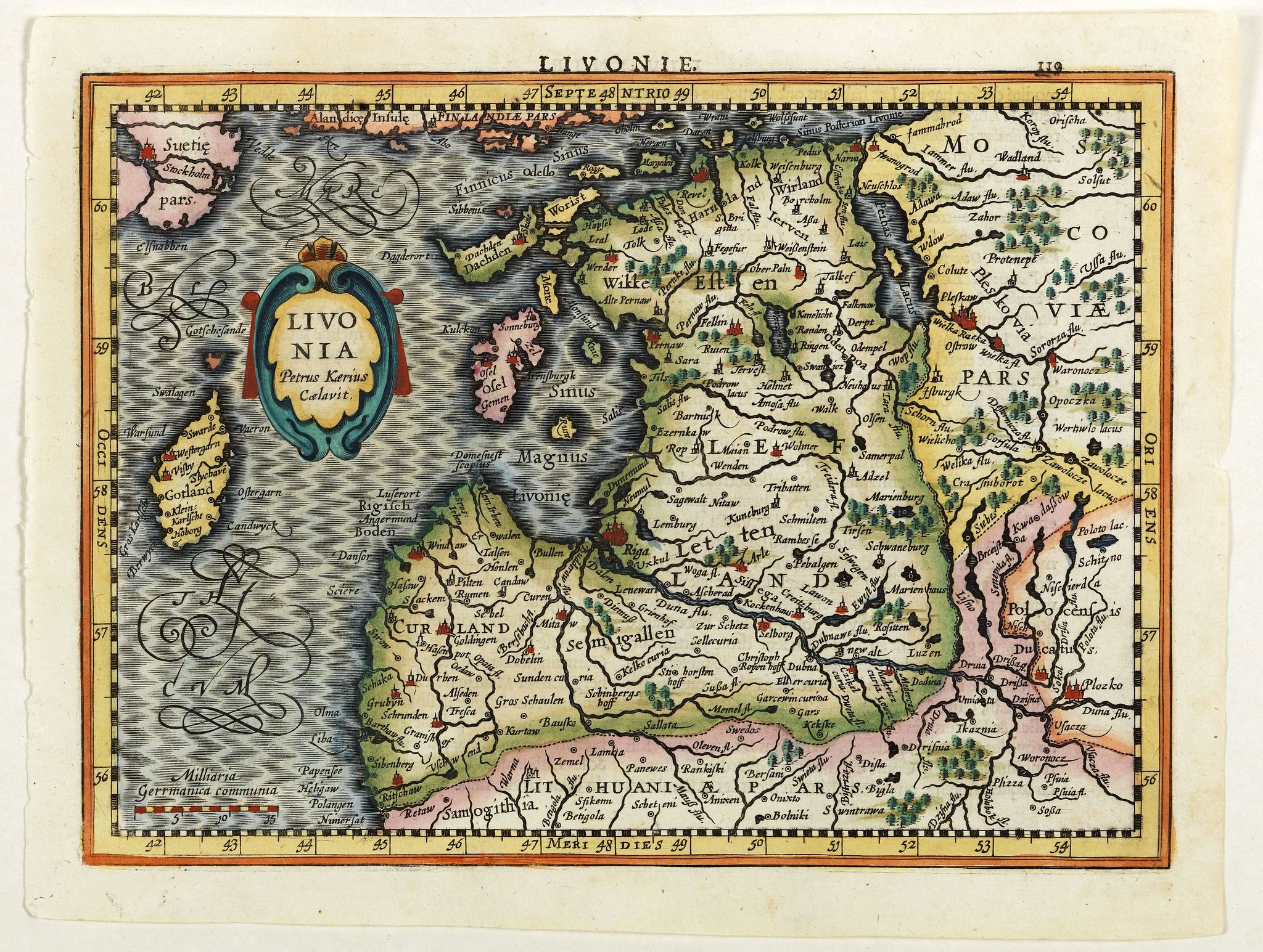 MERCATOR, G. / CLOPPENBURGH, J.E., Livonia., antique map, old maps